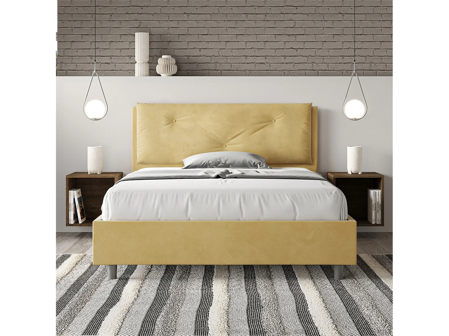 Lit double avec sommier rembourré 140x210 microfibre ocre Appia Large