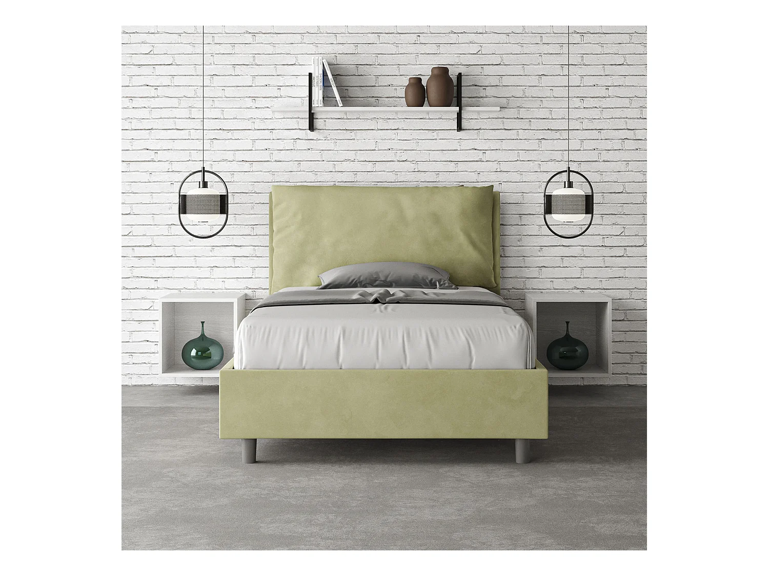 Lit 1 place et demi sans sommier rembourré 120x190 microfibre vert Antea Large