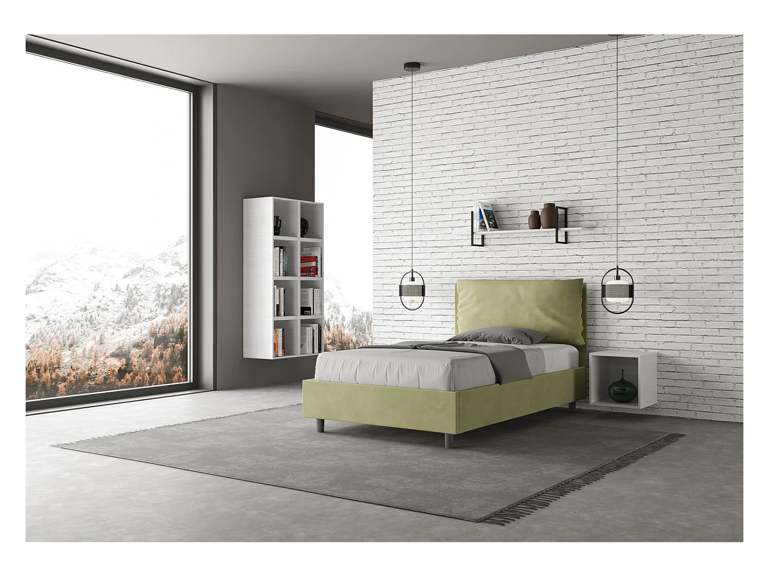 Lit 1 place et demi sans sommier rembourré 120x190 microfibre vert Antea Large