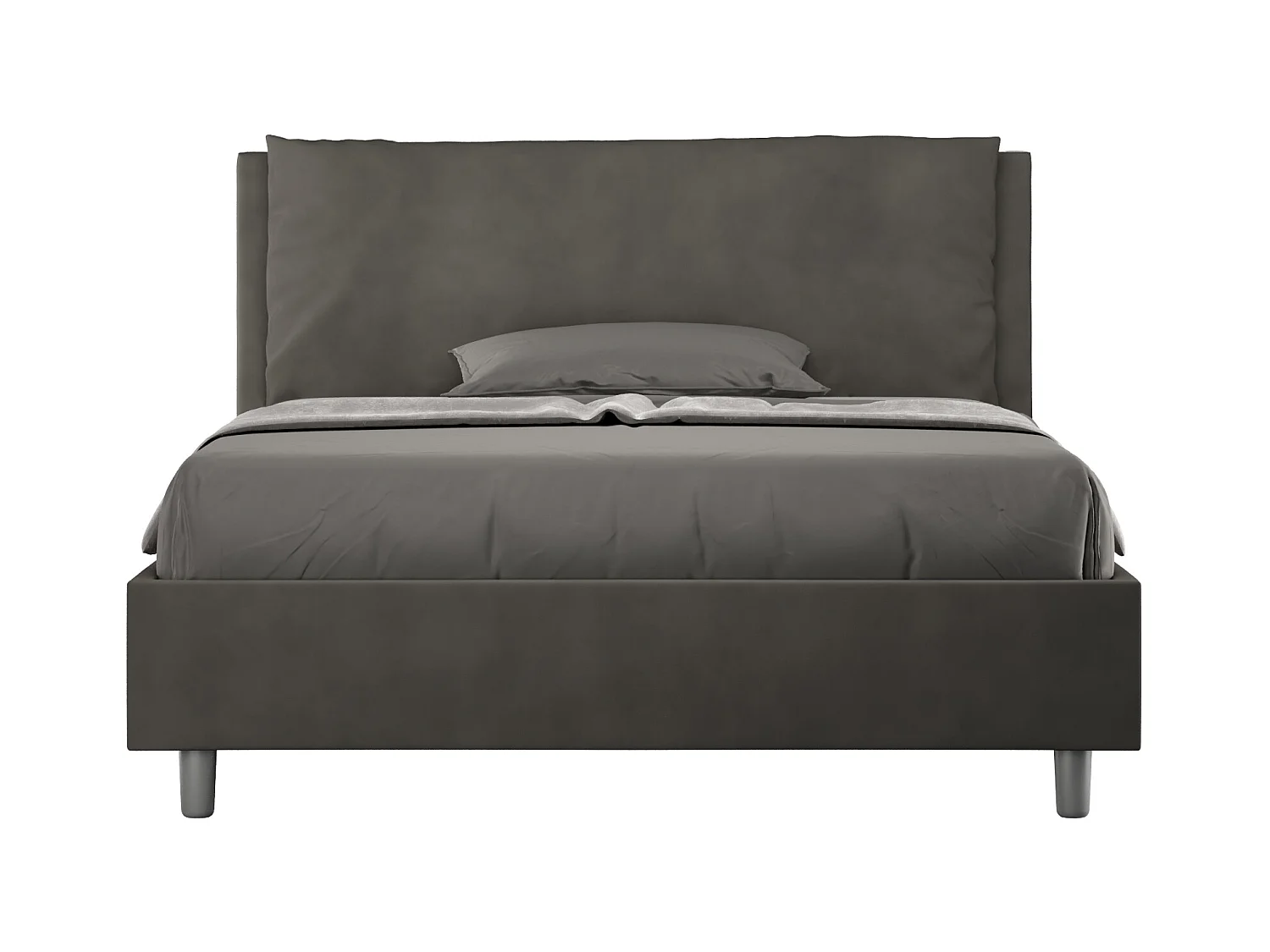 Lit double avec sommier rembourré 140x190 microfibre gris Antea Large