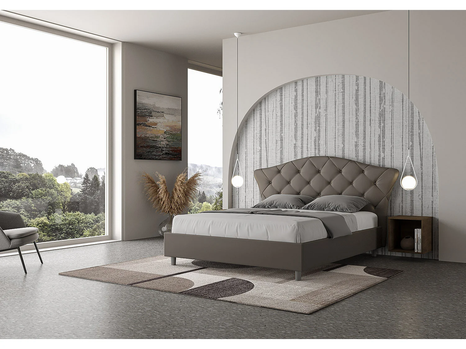 Lit avec sommier rembourré 160x200 similicuir cappuccino Langre