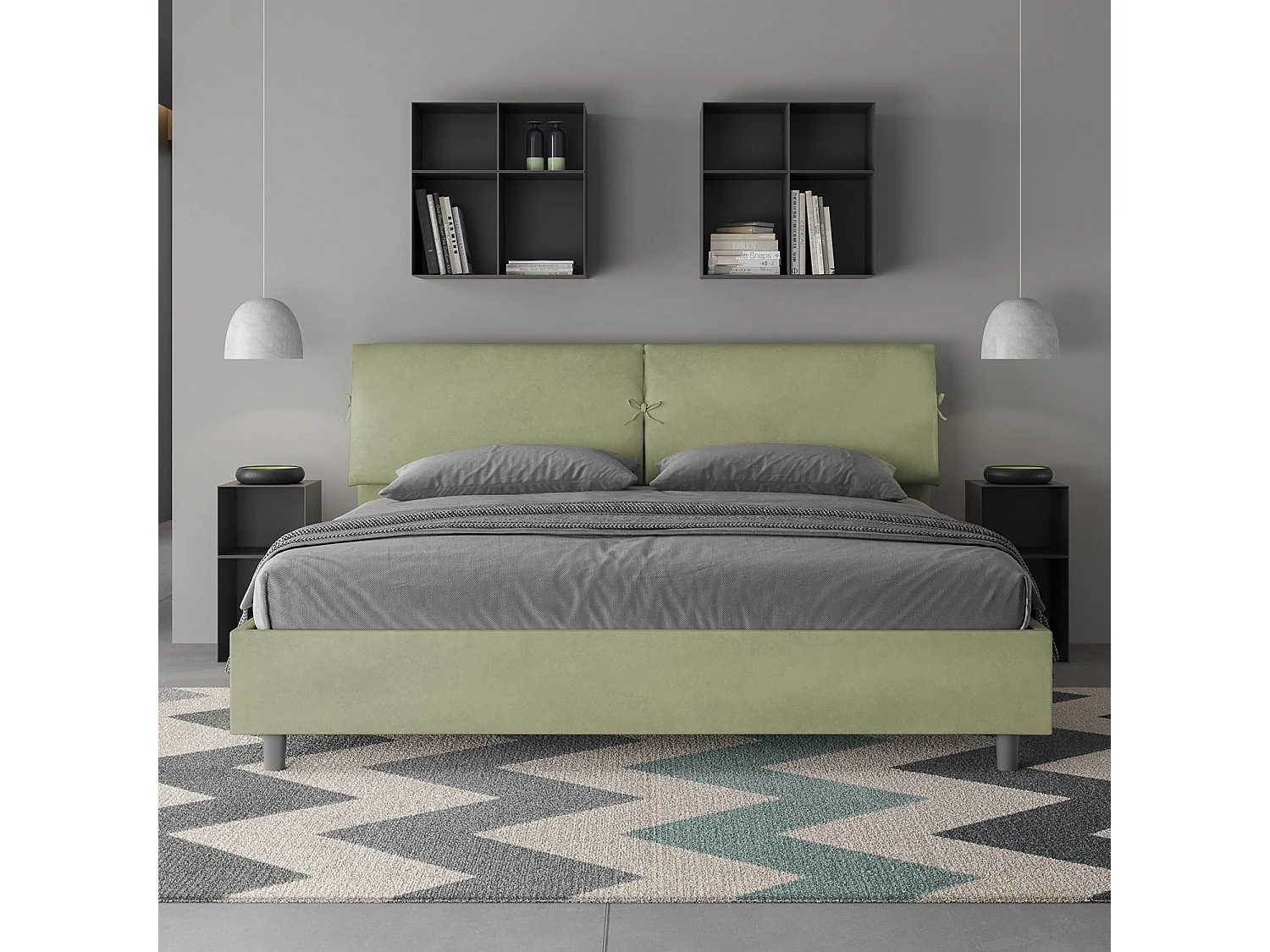 Gestoffeerd Bed 200x210 zonder lattenbodem microvezel groen Mados