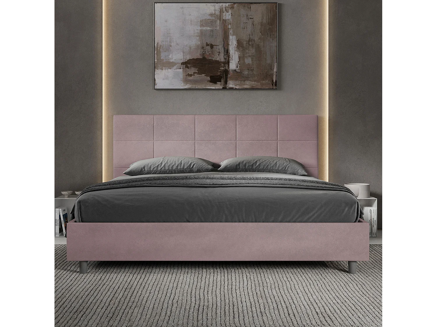 Gestoffeerd Bed 200x200 zonder lattenbodem microvezel lila Mika