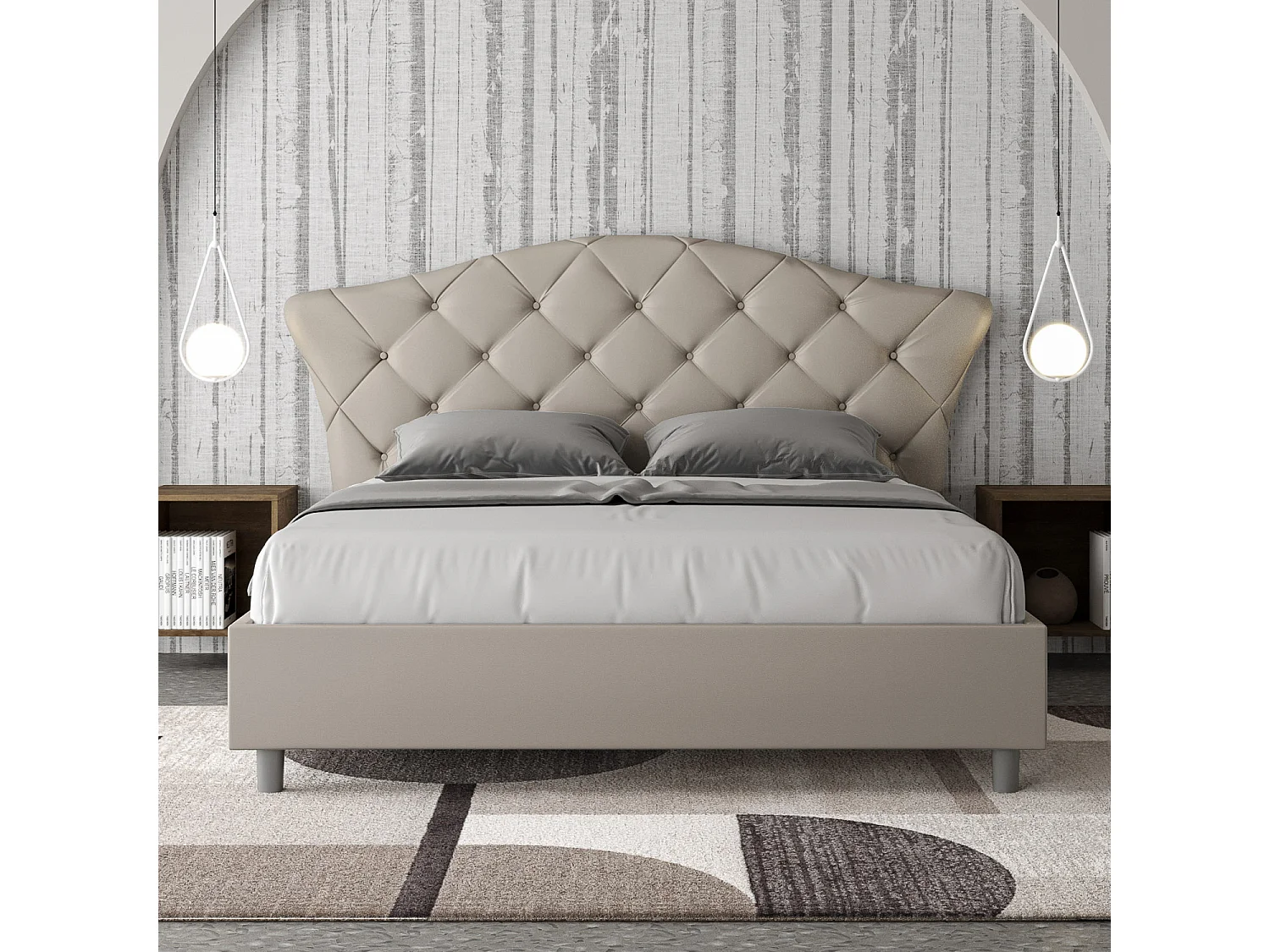 Lit avec sommier rembourré 160x200 similicuir taupe Langre