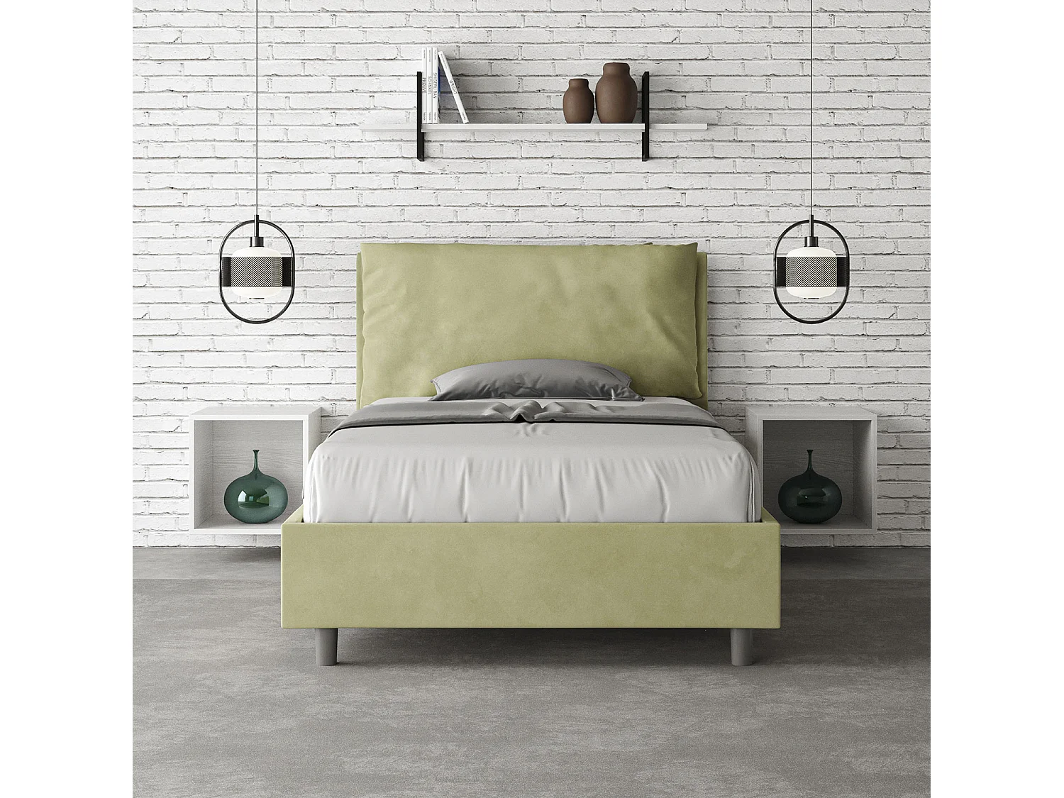 Cama de una plaza y medio sin somier acolchada 120x200 microfibra verde Antea Large