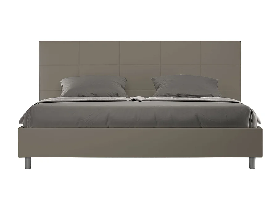 Cama matrimonial con somier acolchada 180x210 cuero sintético capuchino Mika