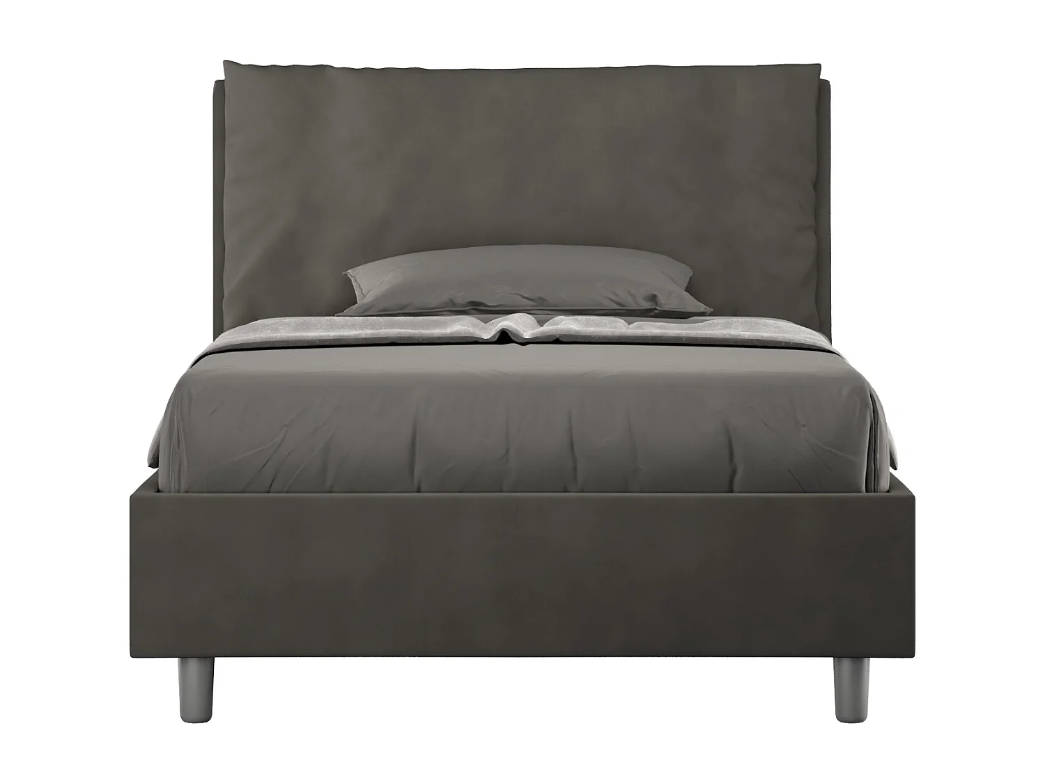 Cama de una plaza y medio con somier acolchada 120x190 microfibra gris Antea Large