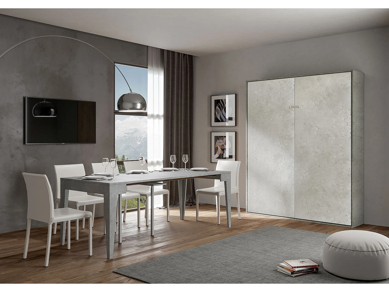 Lit queen size escamotable vertical 160 Kentaro Cachemire