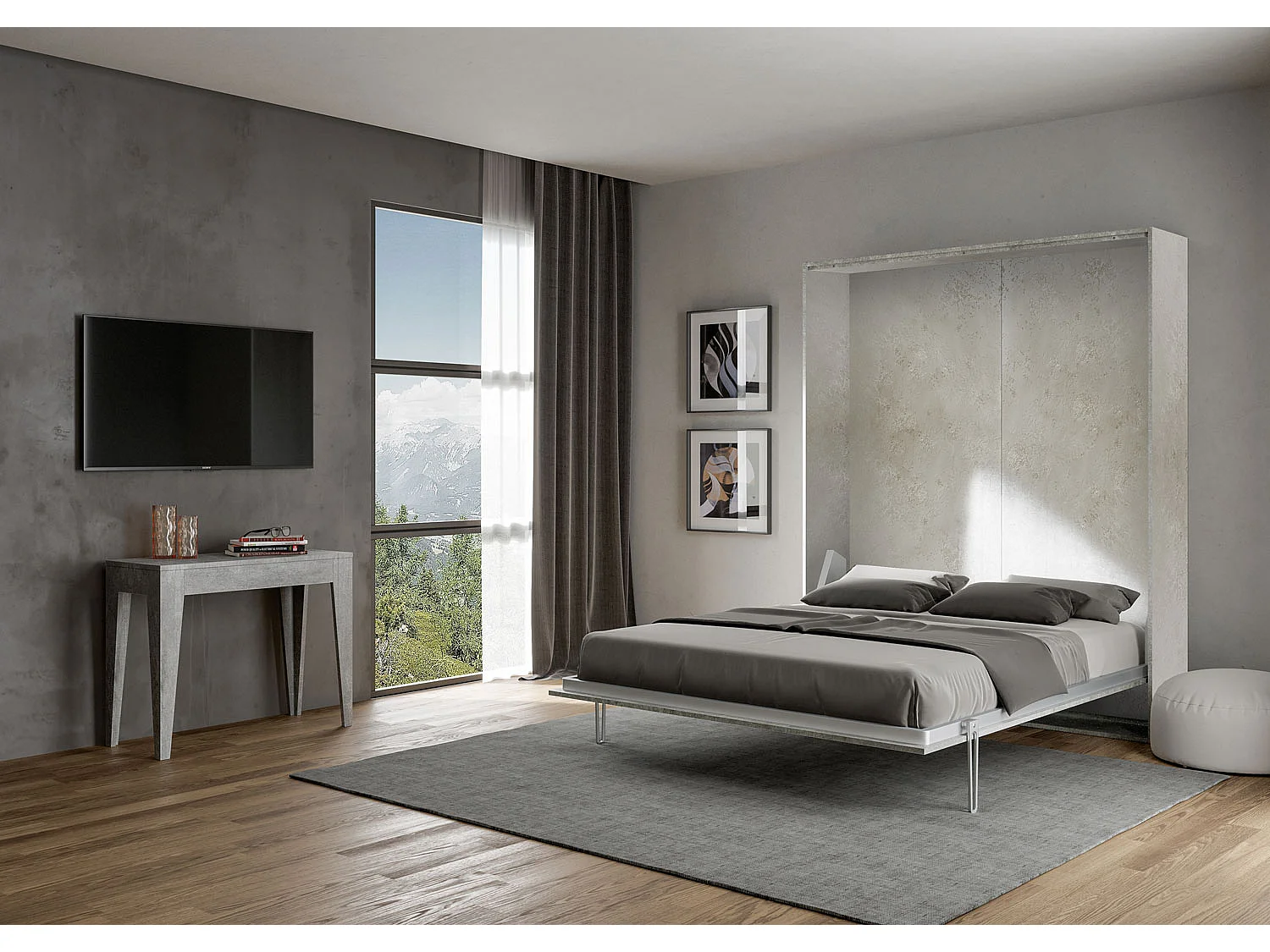 Lit queen size escamotable vertical 160 Kentaro Cachemire