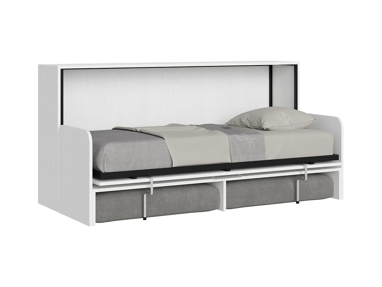 Armoire lit escamotable horizontal 1 couchage 85 Kando Sofa avec matelas Frêne Blanc -A20