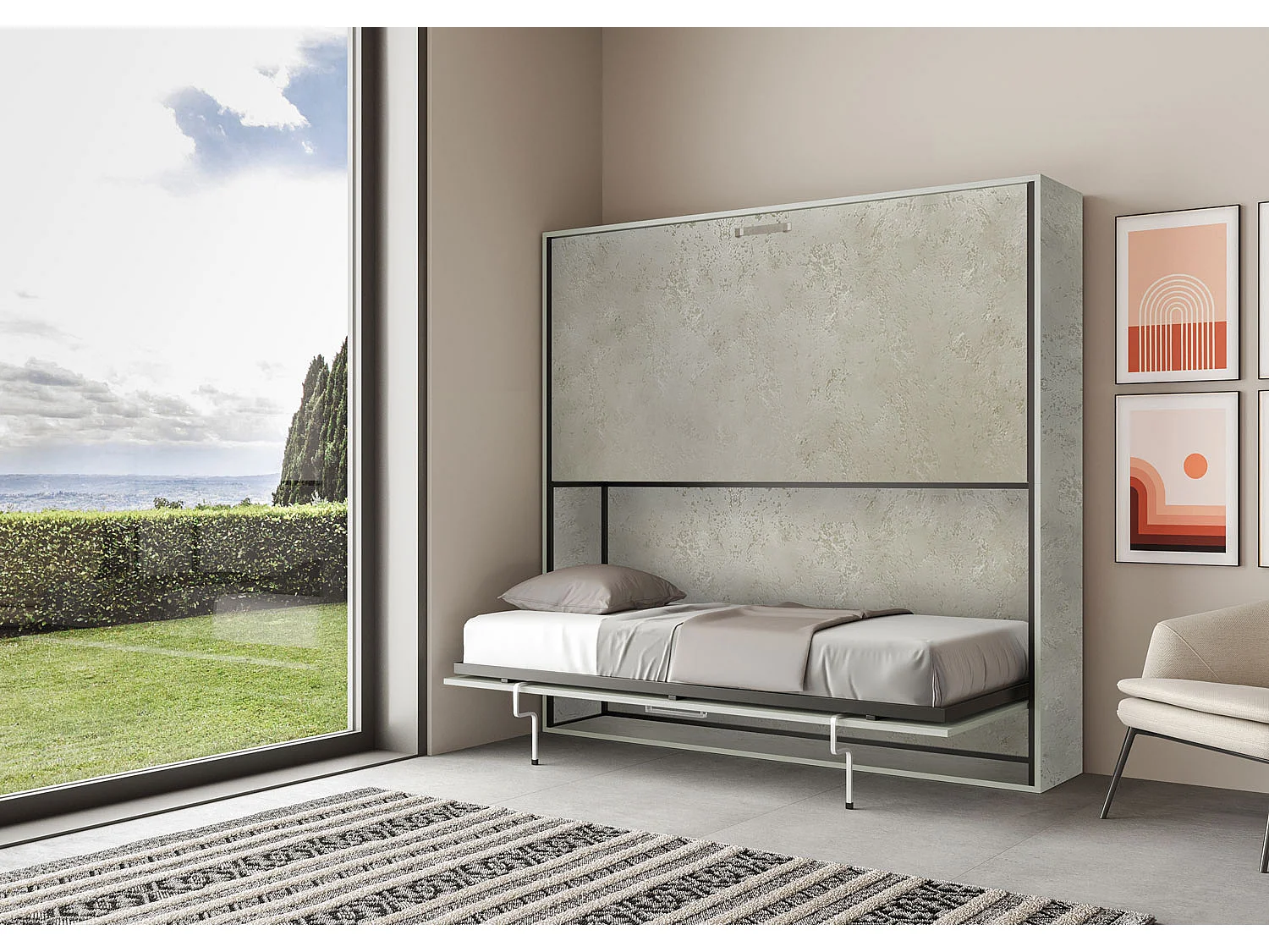 Armoire lit escamotable horizontal superposé 2 couchages 85 Kando Cachemire