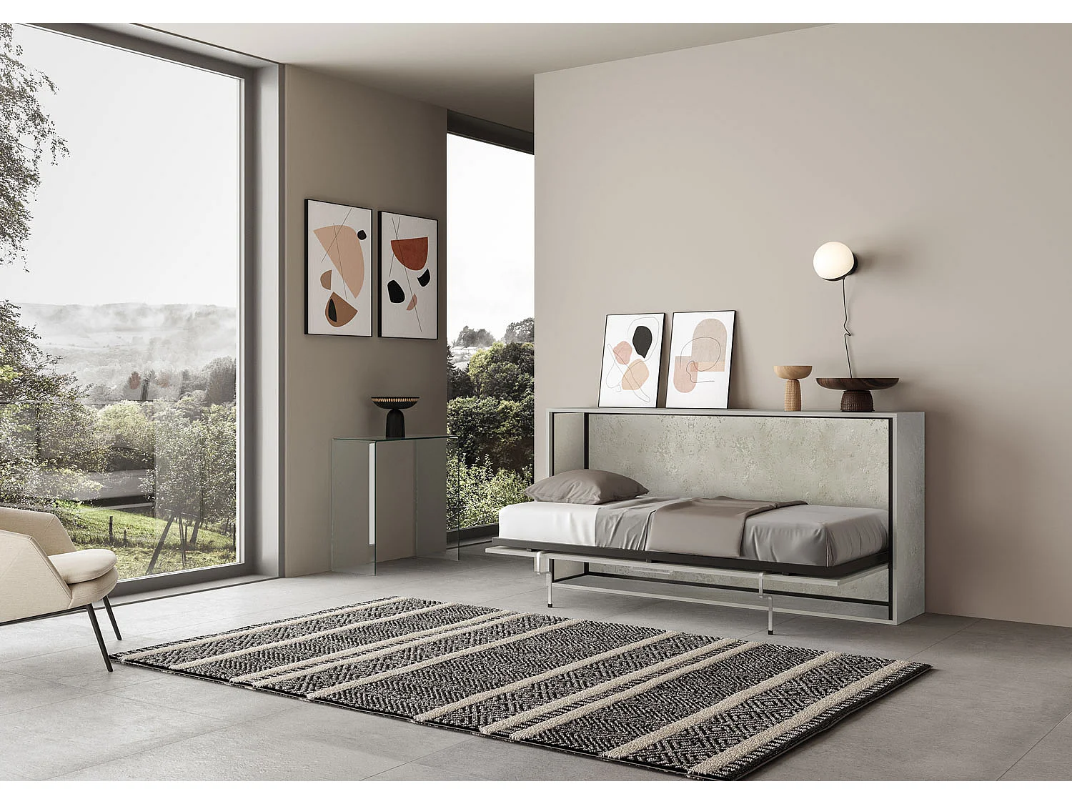 Schrankbett Kando Eizelbett horizontal mit Matratze Kashmir