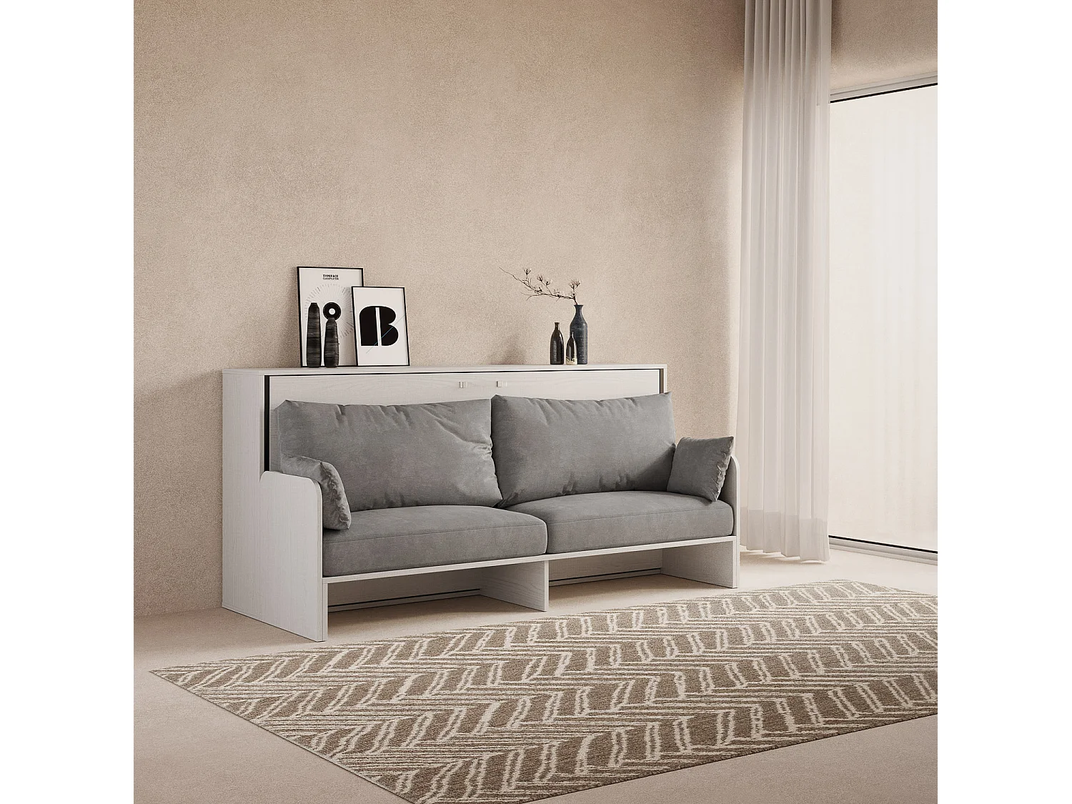 Armoire lit escamotable horizontal 1 couchage 85 Kando Sofa Frêne Blanc -A20