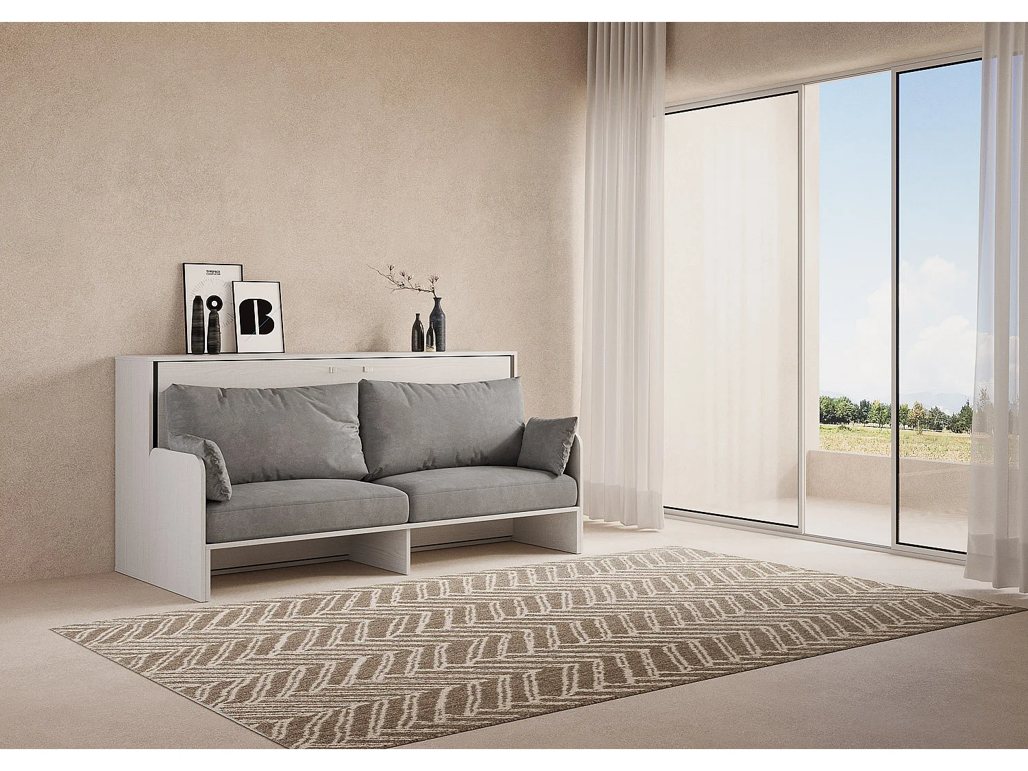 Armoire lit escamotable horizontal 1 couchage 85 Kando Sofa Frêne Blanc -A20