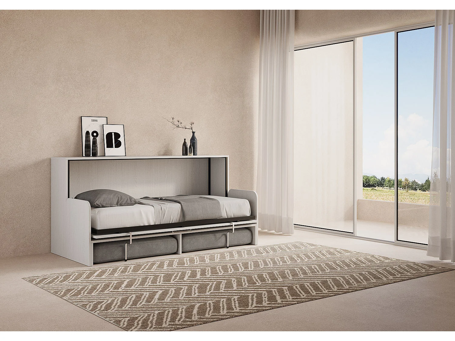 Armoire lit escamotable horizontal 1 couchage 85 Kando Sofa Frêne Blanc -A20