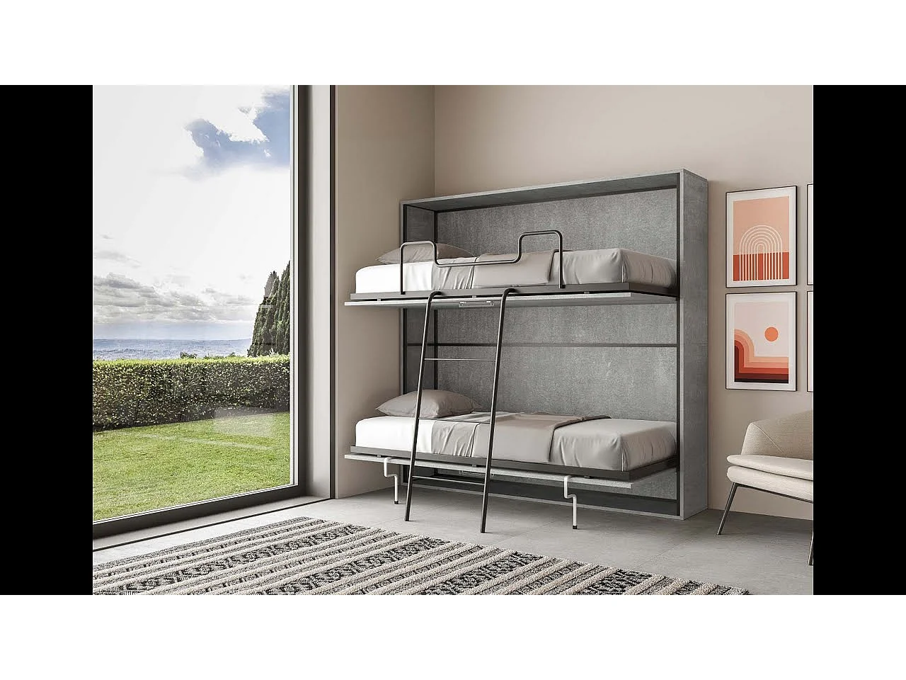 Armoire lit escamotable horizontal 1 couchage 85 Kando Cachemire