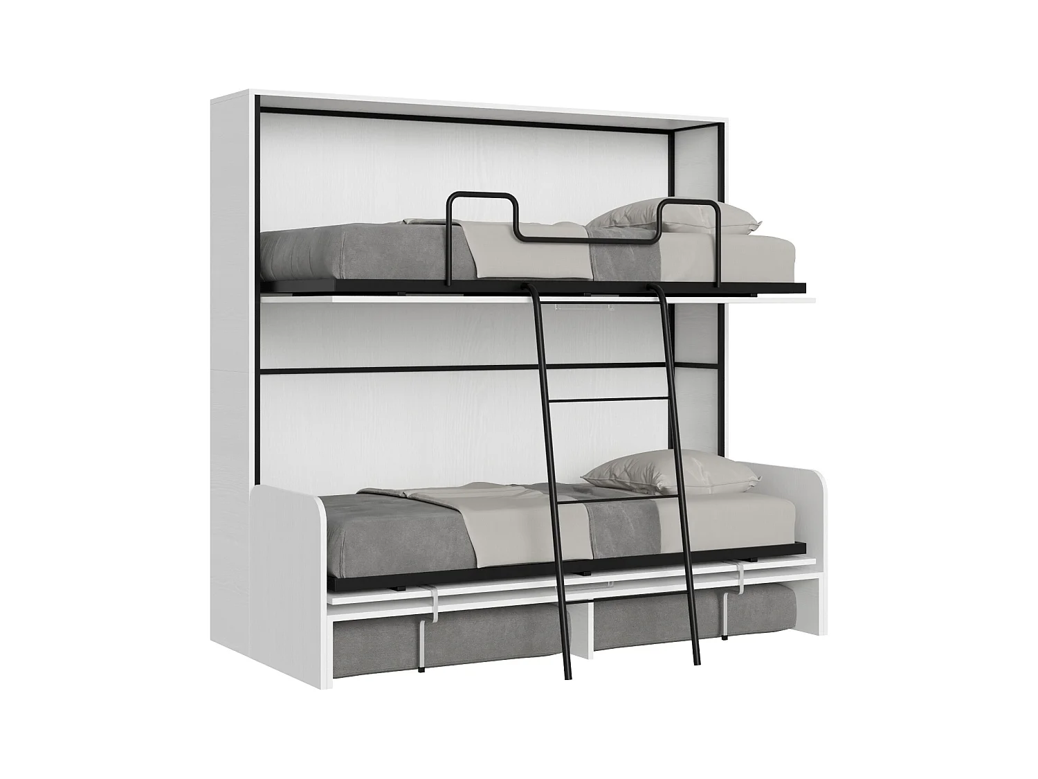 Armoire lit escamotable horizontal superposé 2 couchages 85 Kando Sofa avec matelas Frêne Blanc -A20