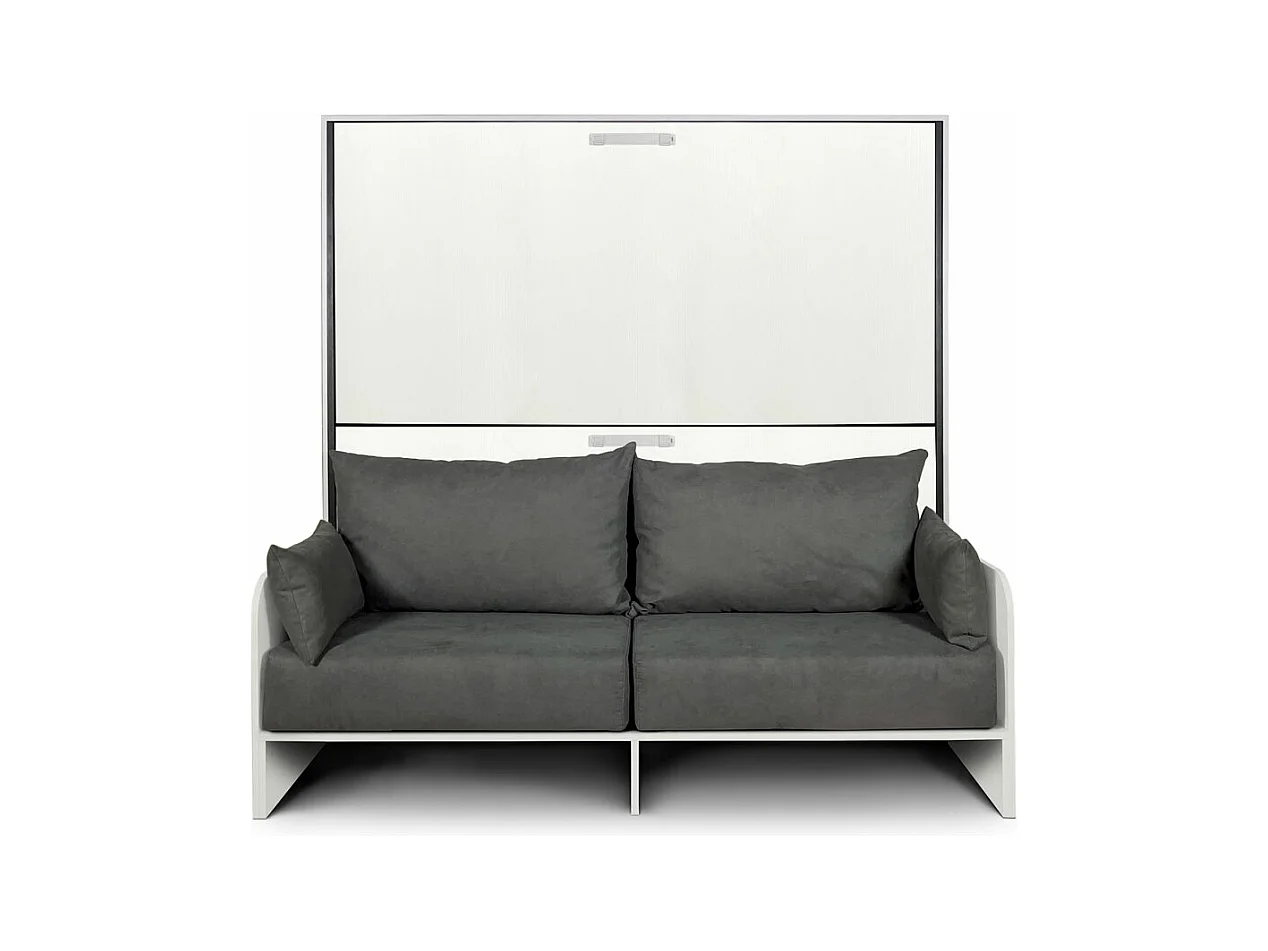 Armoire lit escamotable horizontal superposé 2 couchages 85 Kando Sofa avec matelas Frêne Blanc -A20