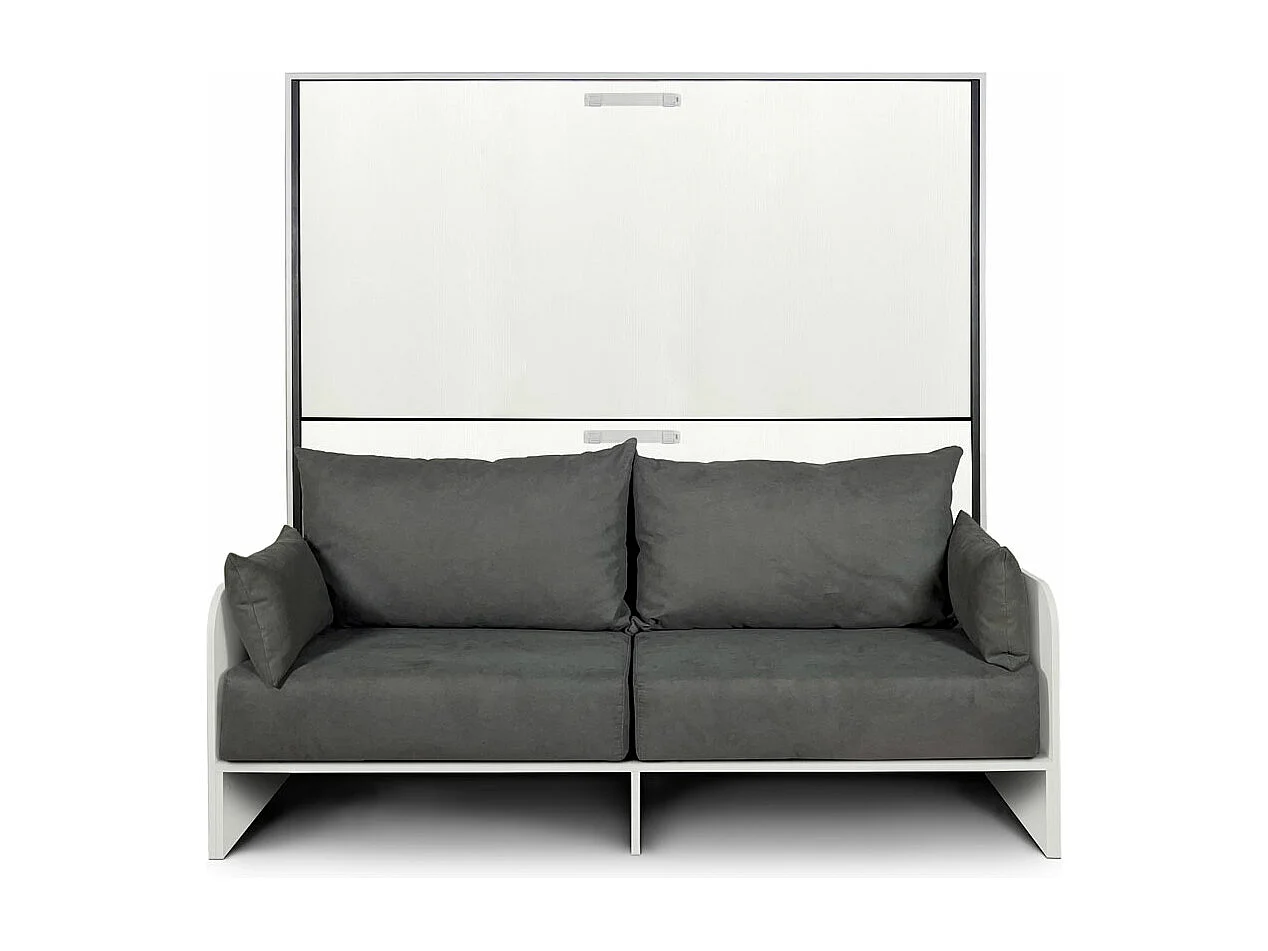 Armoire lit escamotable horizontal superposé 2 couchages 85 Kando Sofa avec matelas Frêne Blanc -A20