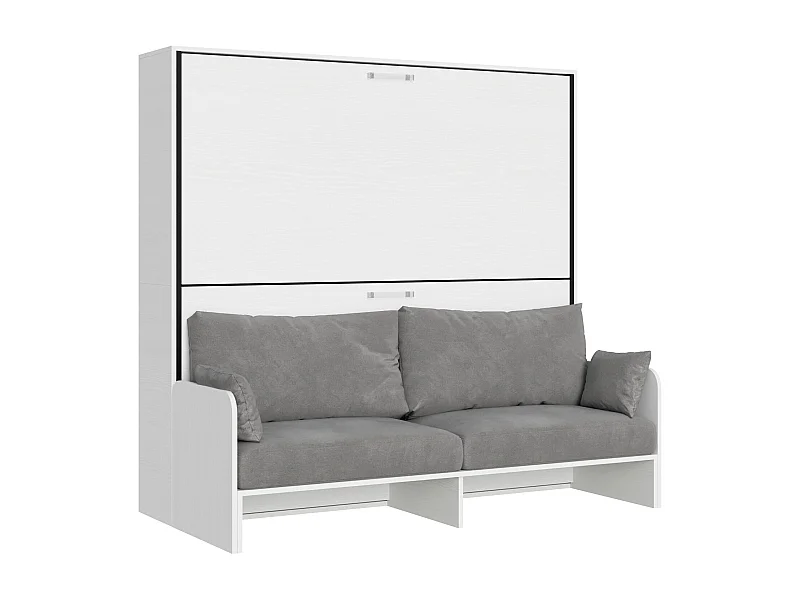 Armoire lit escamotable horizontal superposé 2 couchages 85 Kando Sofa avec matelas Frêne Blanc -A20