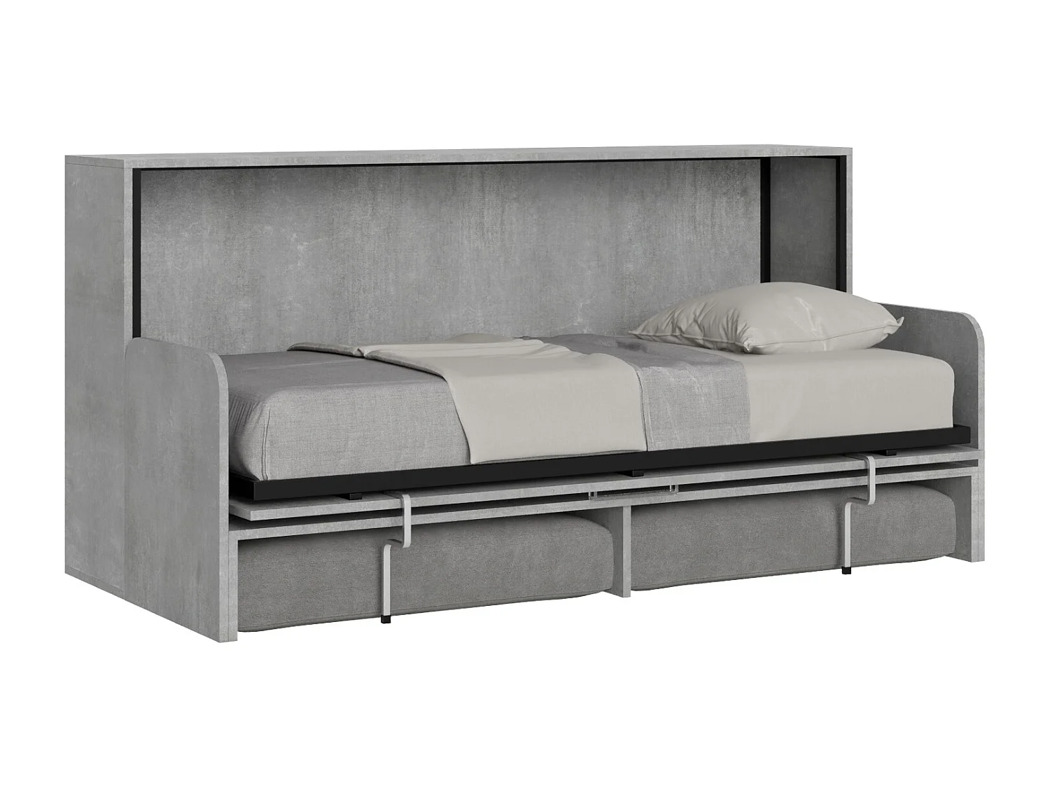 Cama de solteiro Kando com sofá-cama e colchão de cimento, cinza