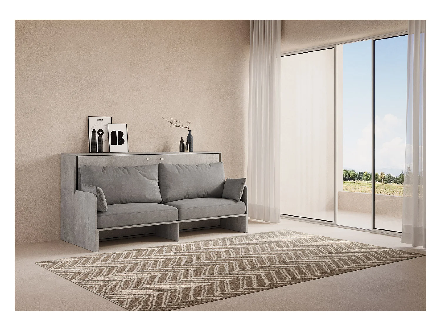 Kando eenpersoonsbed met slaapbank en cementmatras, grijs