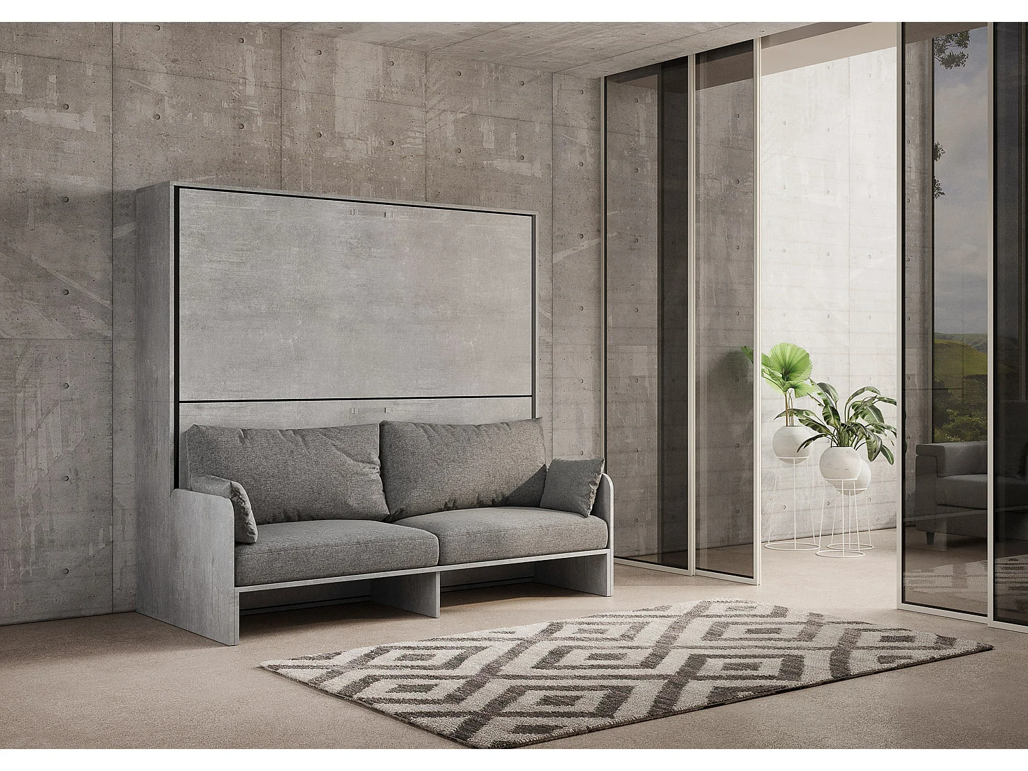 Kando tweepersoonsbed met bank en cementmatrassen, grijs