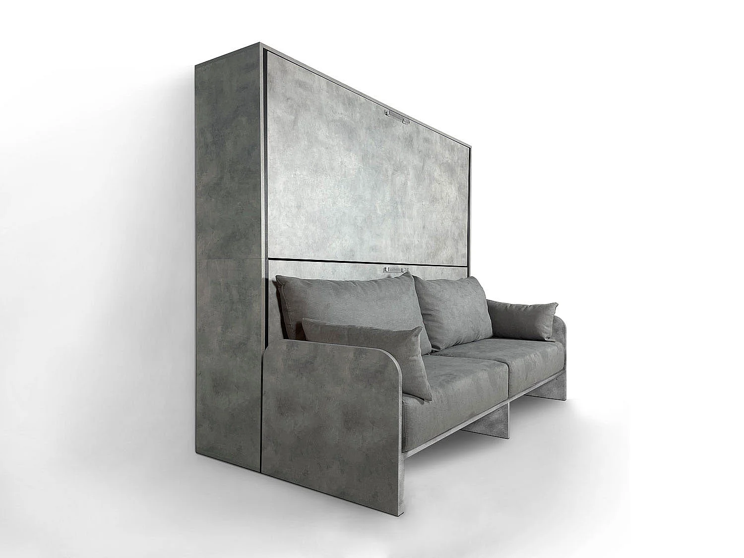 Armoire lit escamotable horizontal superposé 2 couchages 85 Kando Sofa avec matelas Gris Béton -A20