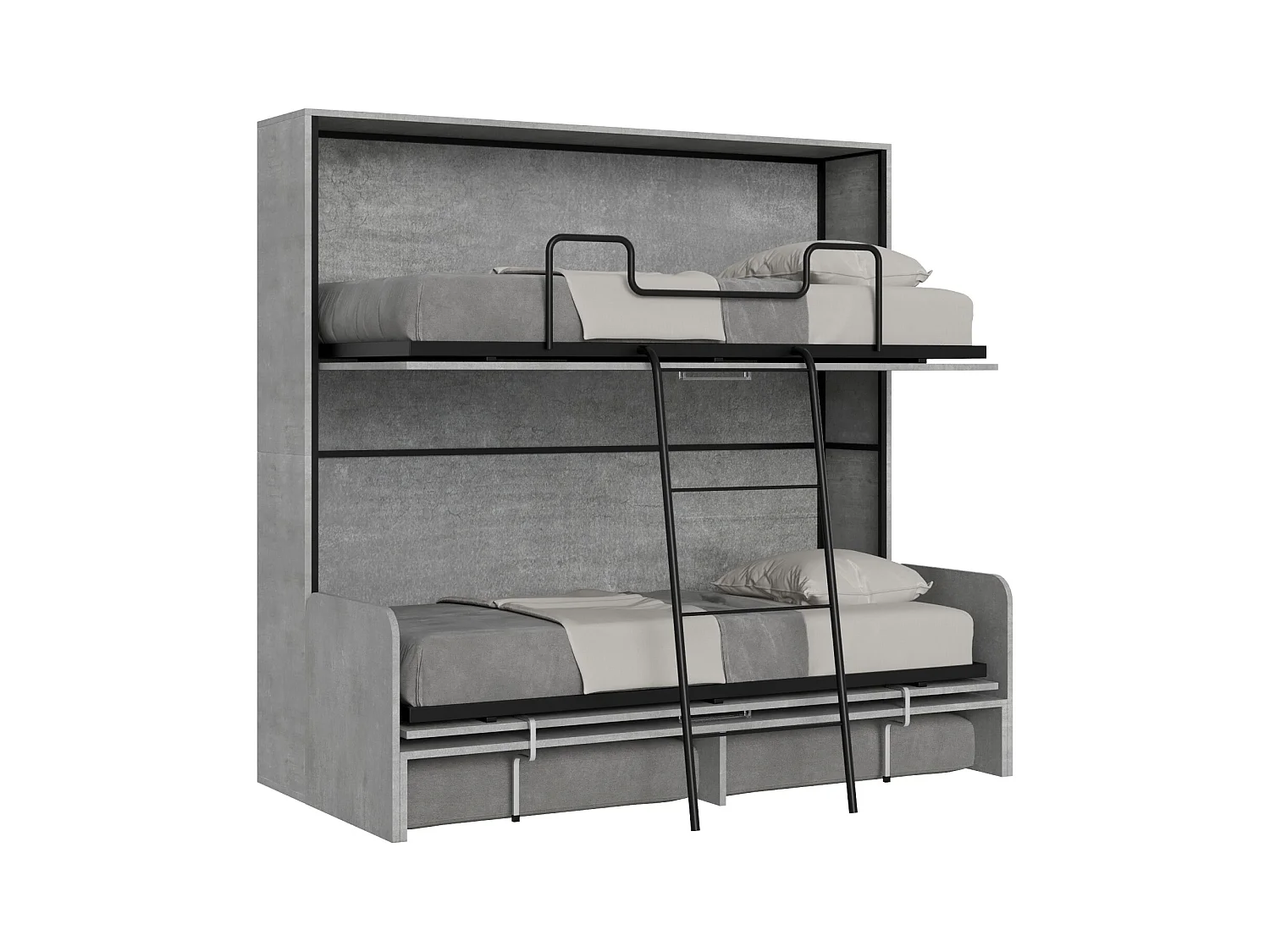 Kando Doppel-Schrankbett mit Betonsofa, grau