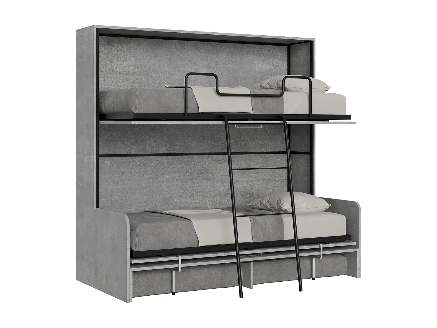 Armoire lit escamotable horizontal superposé 2 couchages 85 Kando Sofa Gris Béton -A20
