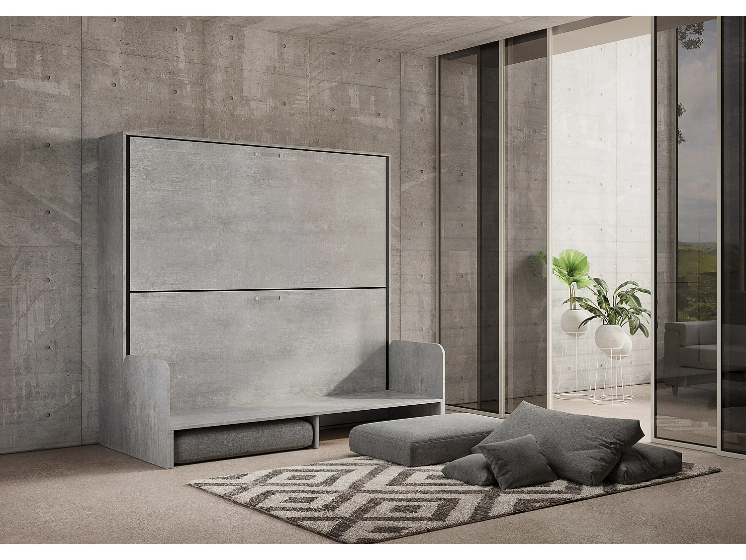 Armoire lit escamotable horizontal superposé 2 couchages 85 Kando Sofa Gris Béton -A20