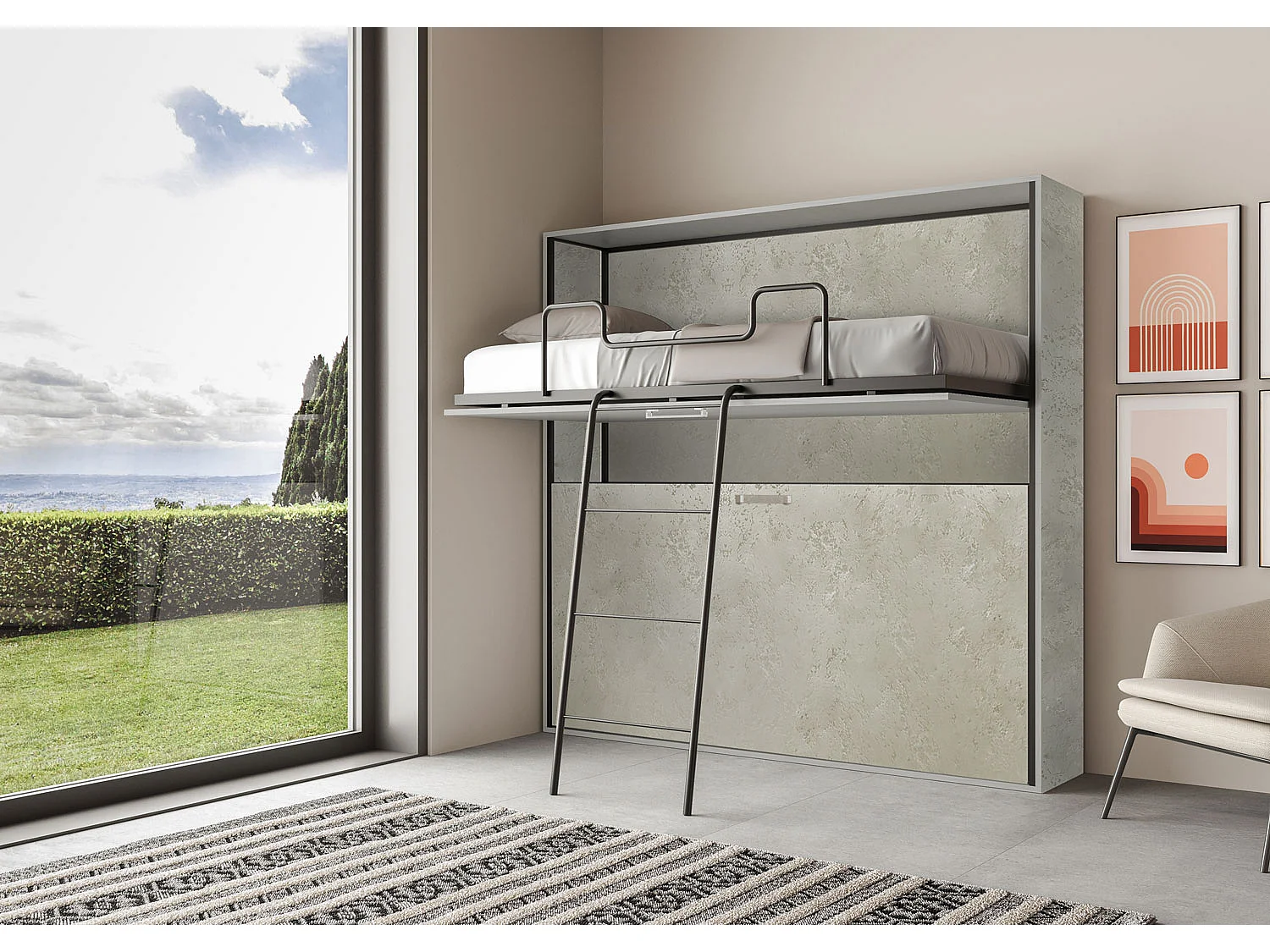 Schrankbett Kando Etagenbett 2 Schlafplätze horizontal mit Matratzen Kashmir