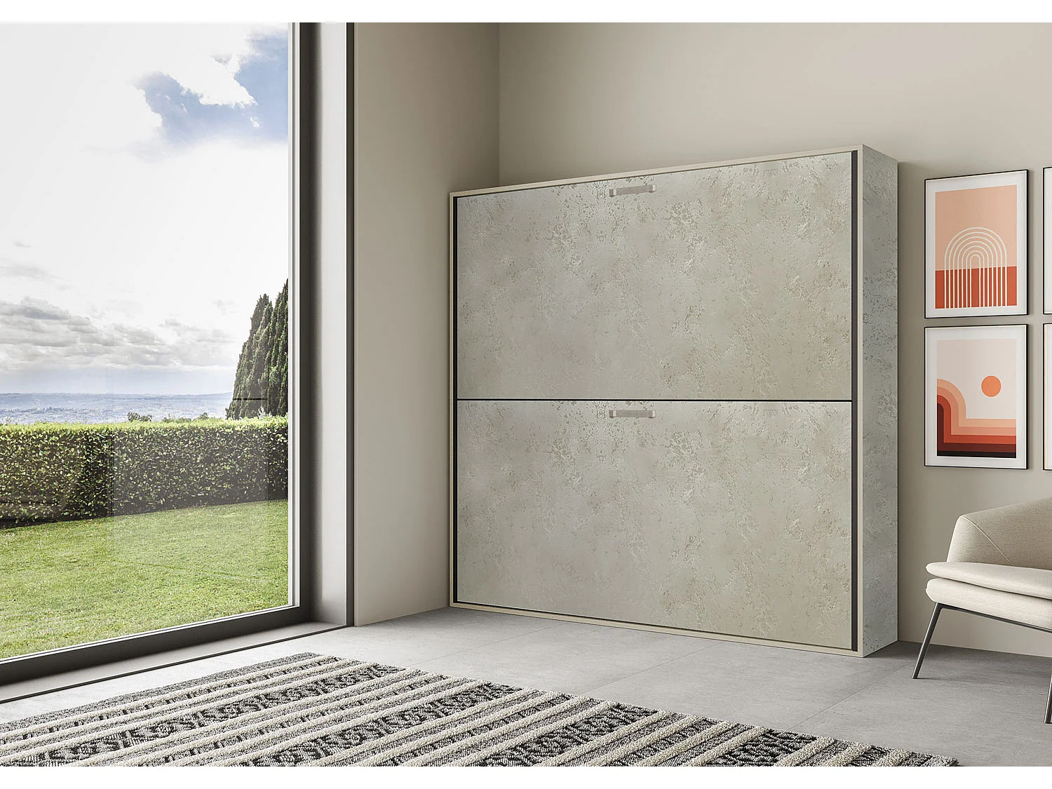 Armoire lit escamotable horizontal superposé 2 couchages 85 Kando avec matelas Cachemire