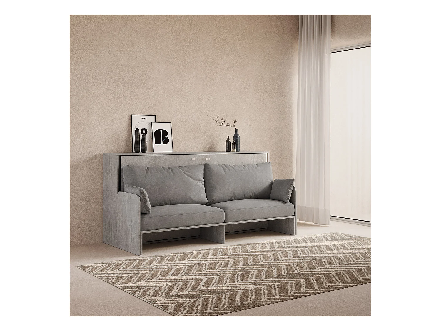 Cama abatible individual horizontal Kando Sofà Cemento -ALESSIA 20