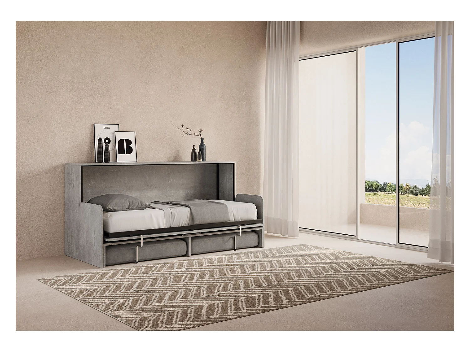 Cama abatible individual horizontal Kando Sofà Cemento -ALESSIA 20
