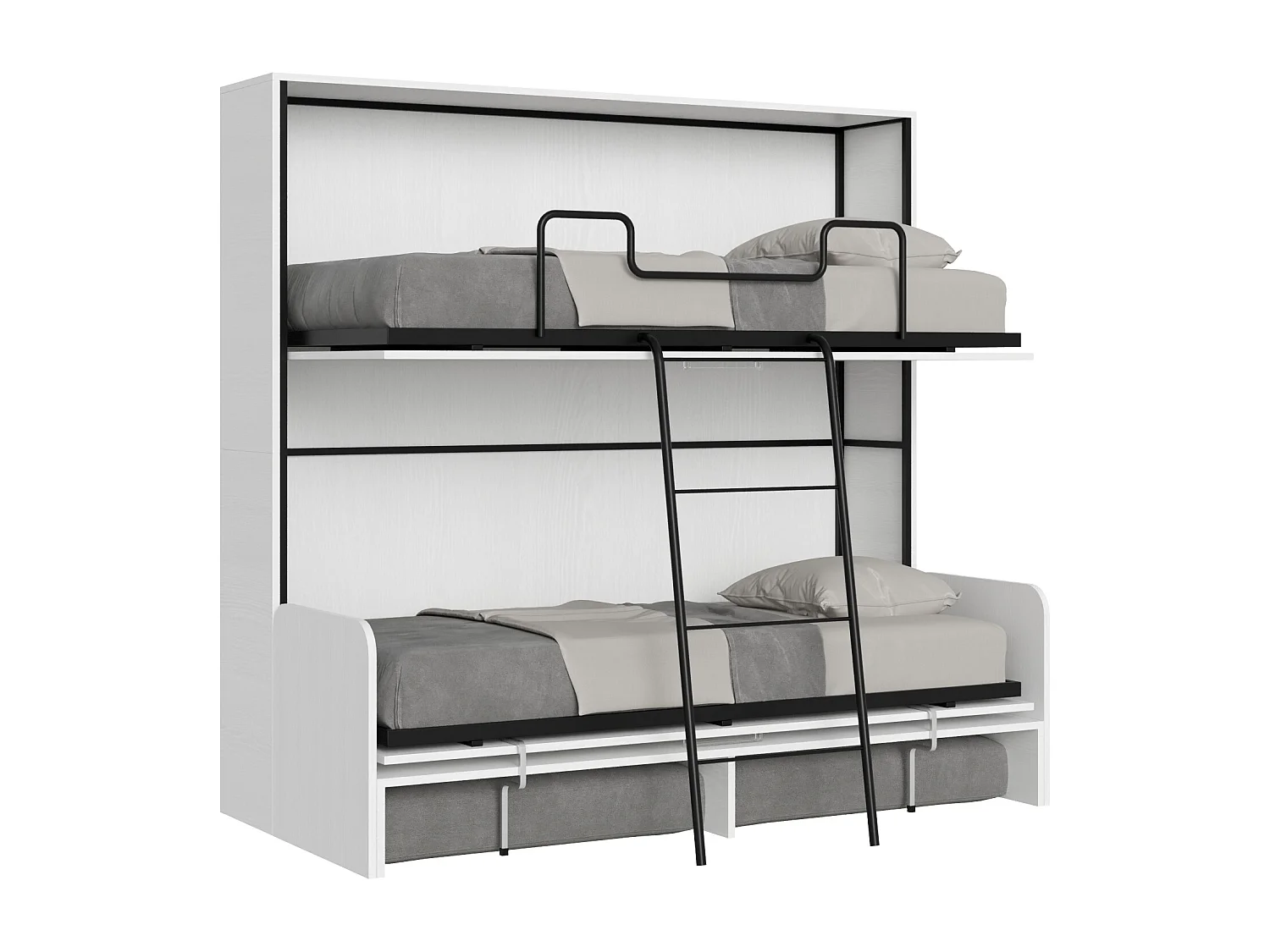 Armoire lit escamotable horizontal superposé 2 couchages 85 Kando Sofa Frêne Blanc -A20