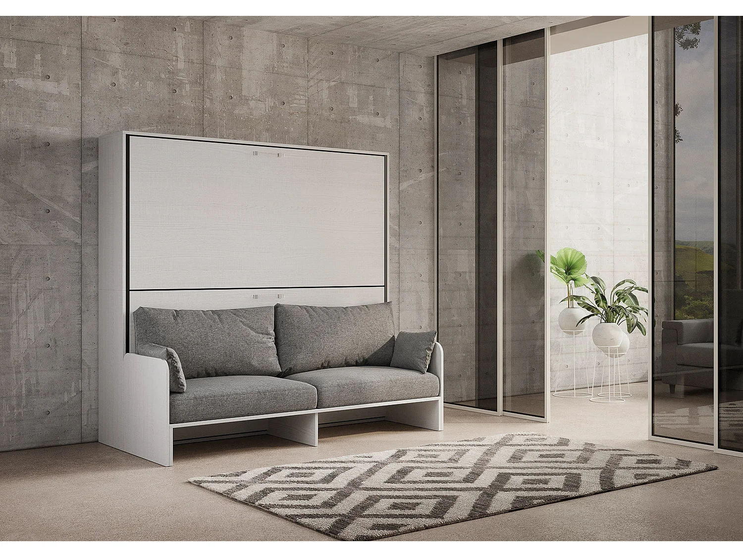 Armoire lit escamotable horizontal superposé 2 couchages 85 Kando Sofa Frêne Blanc -A20
