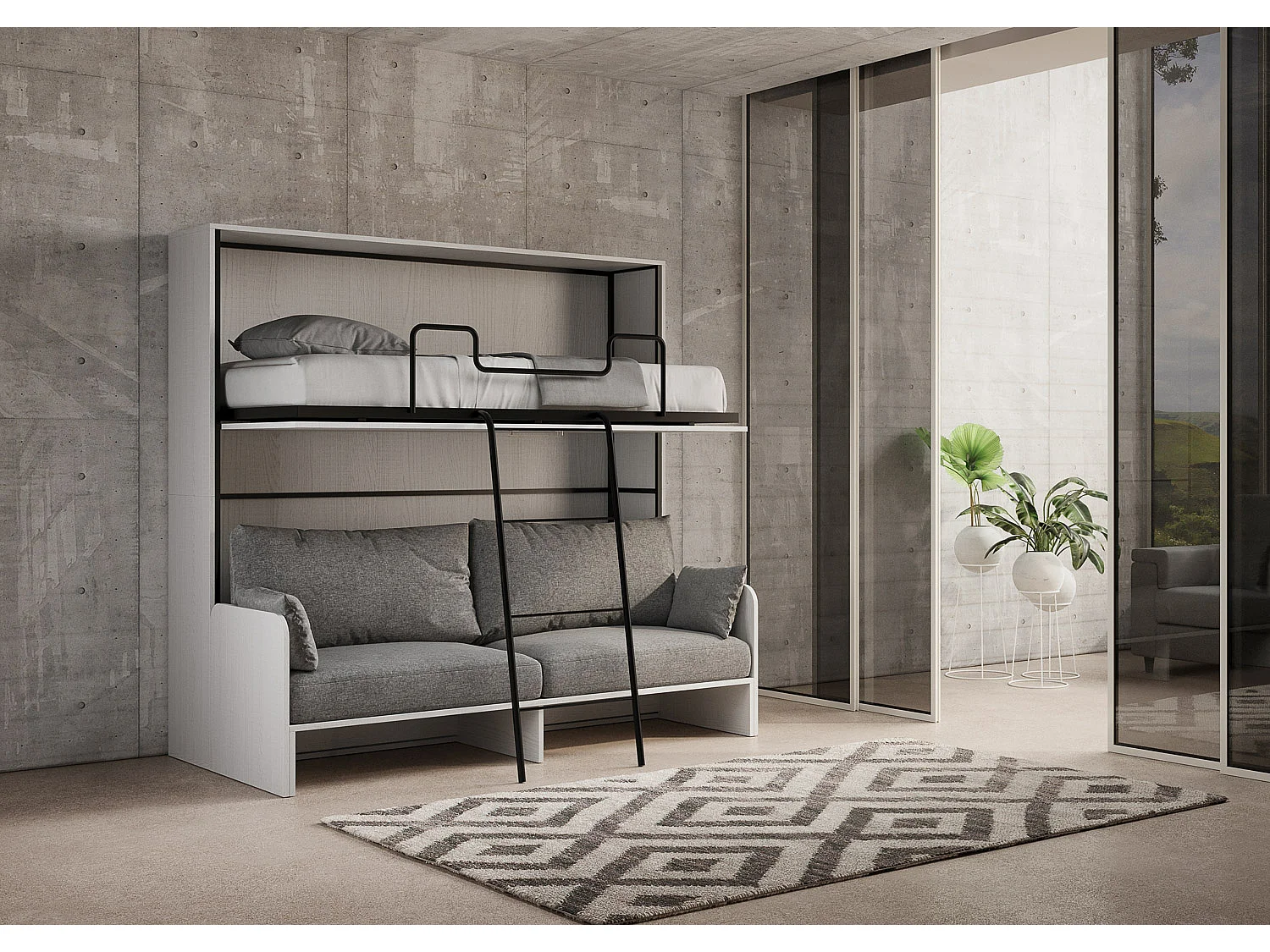 Armoire lit escamotable horizontal superposé 2 couchages 85 Kando Sofa Frêne Blanc -A20