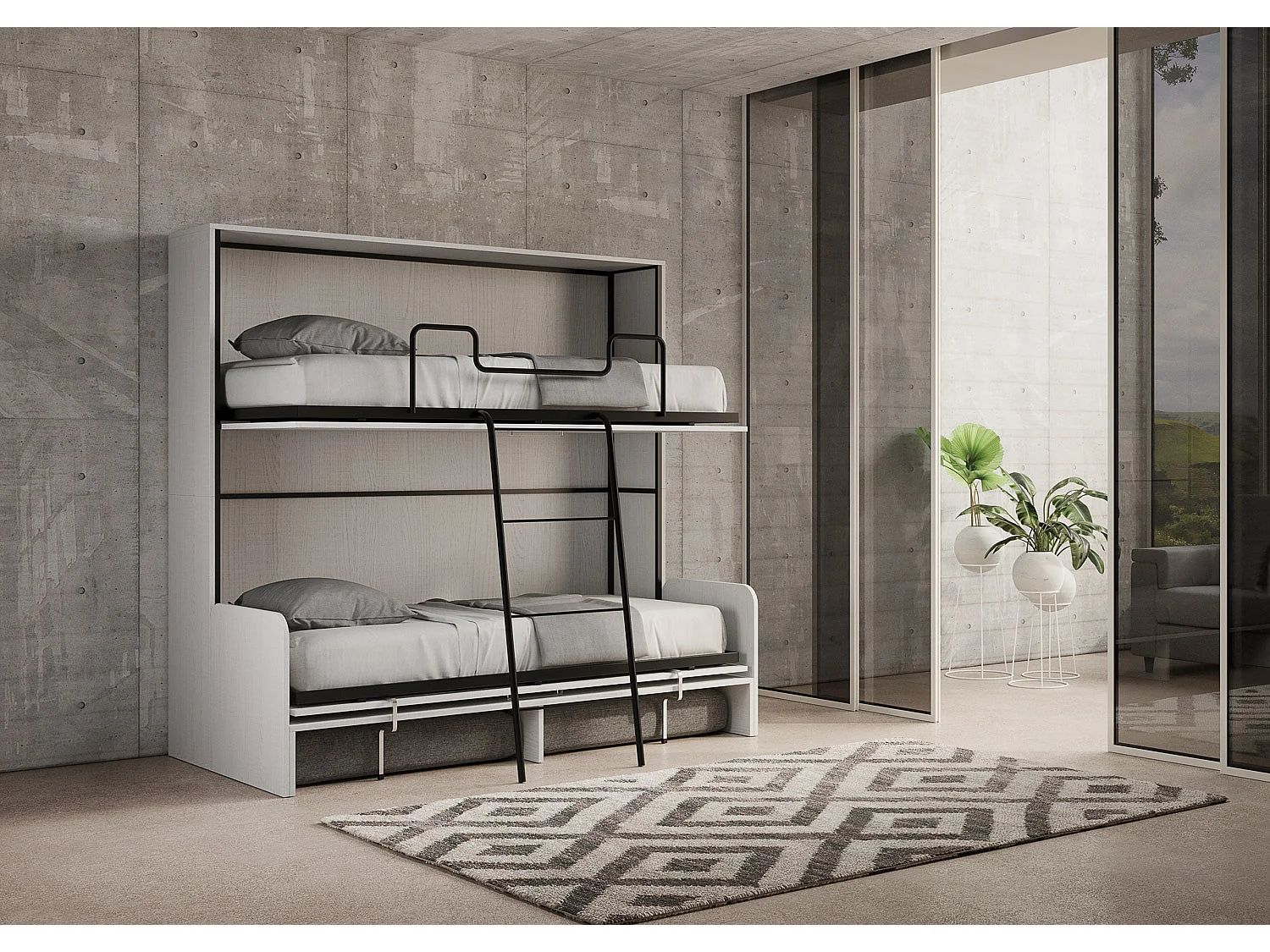 Armoire lit escamotable horizontal superposé 2 couchages 85 Kando Sofa Frêne Blanc -A20