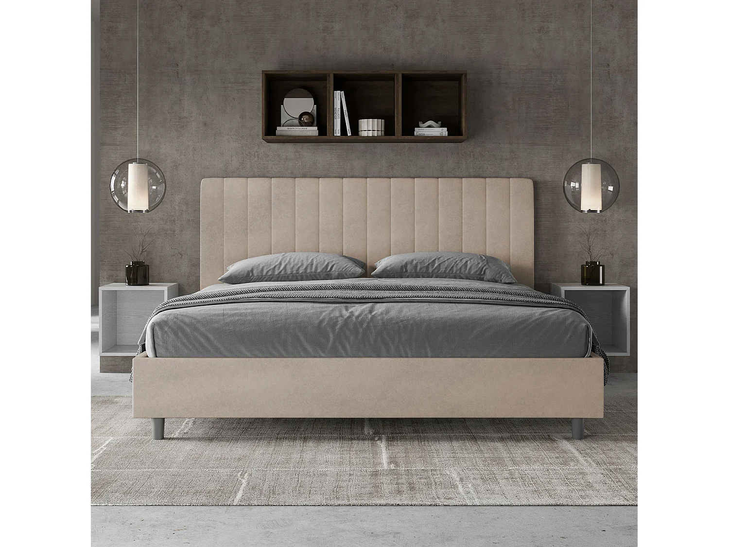 Lit king size coffre rembourré 200x210 microfibre sable Agueda