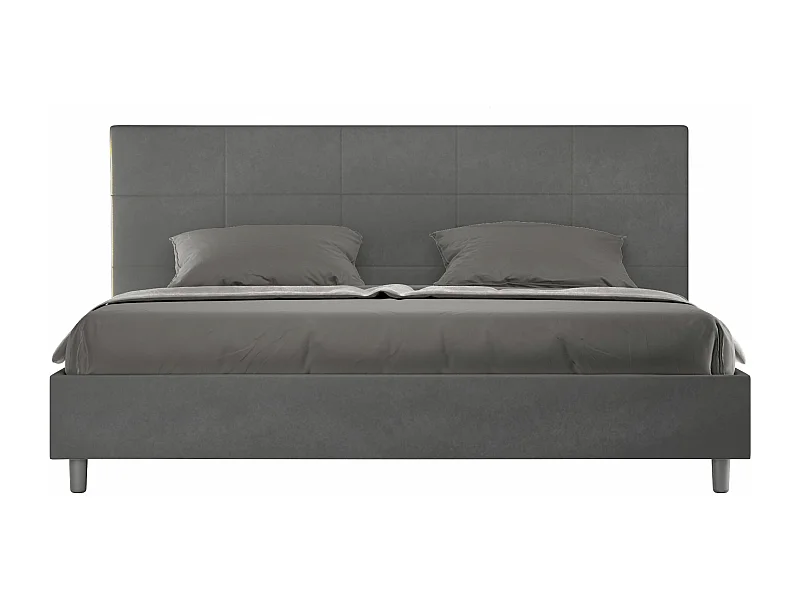Cama matrimonial con almacenaje acolchada 200x200 microfibra gris Mika