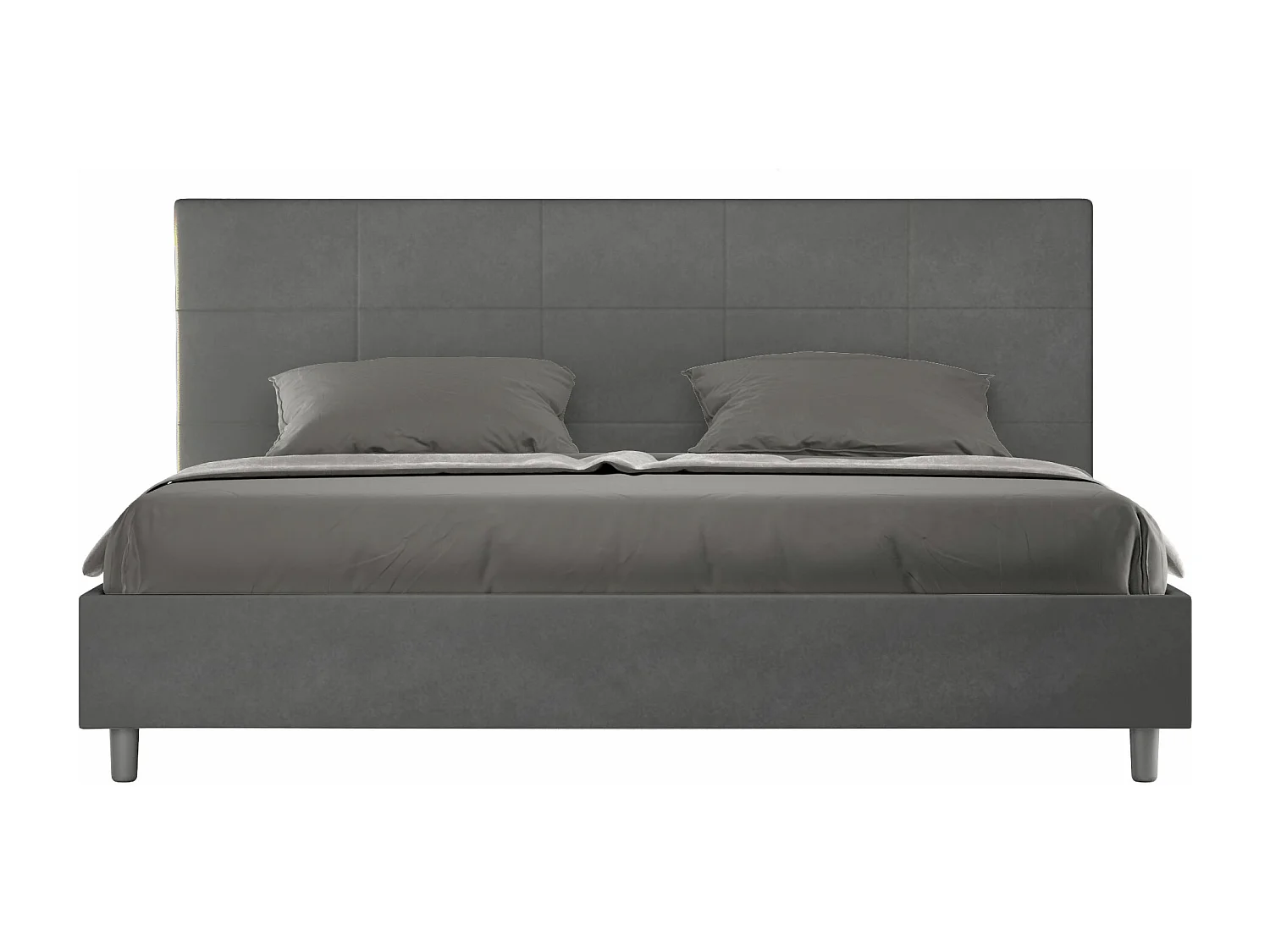 Cama matrimonial con almacenaje acolchada 200x200 microfibra gris Mika