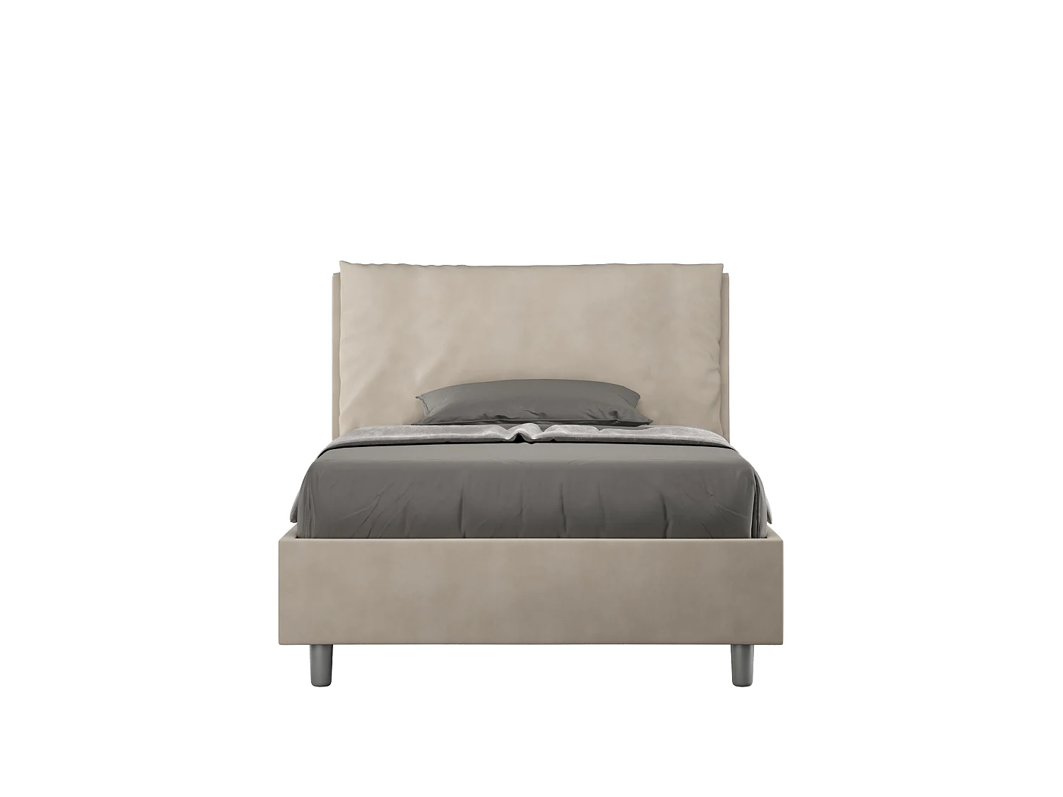 Lit 1 place et demi coffre rembourré 120x210 microfibre sable Antea Large
