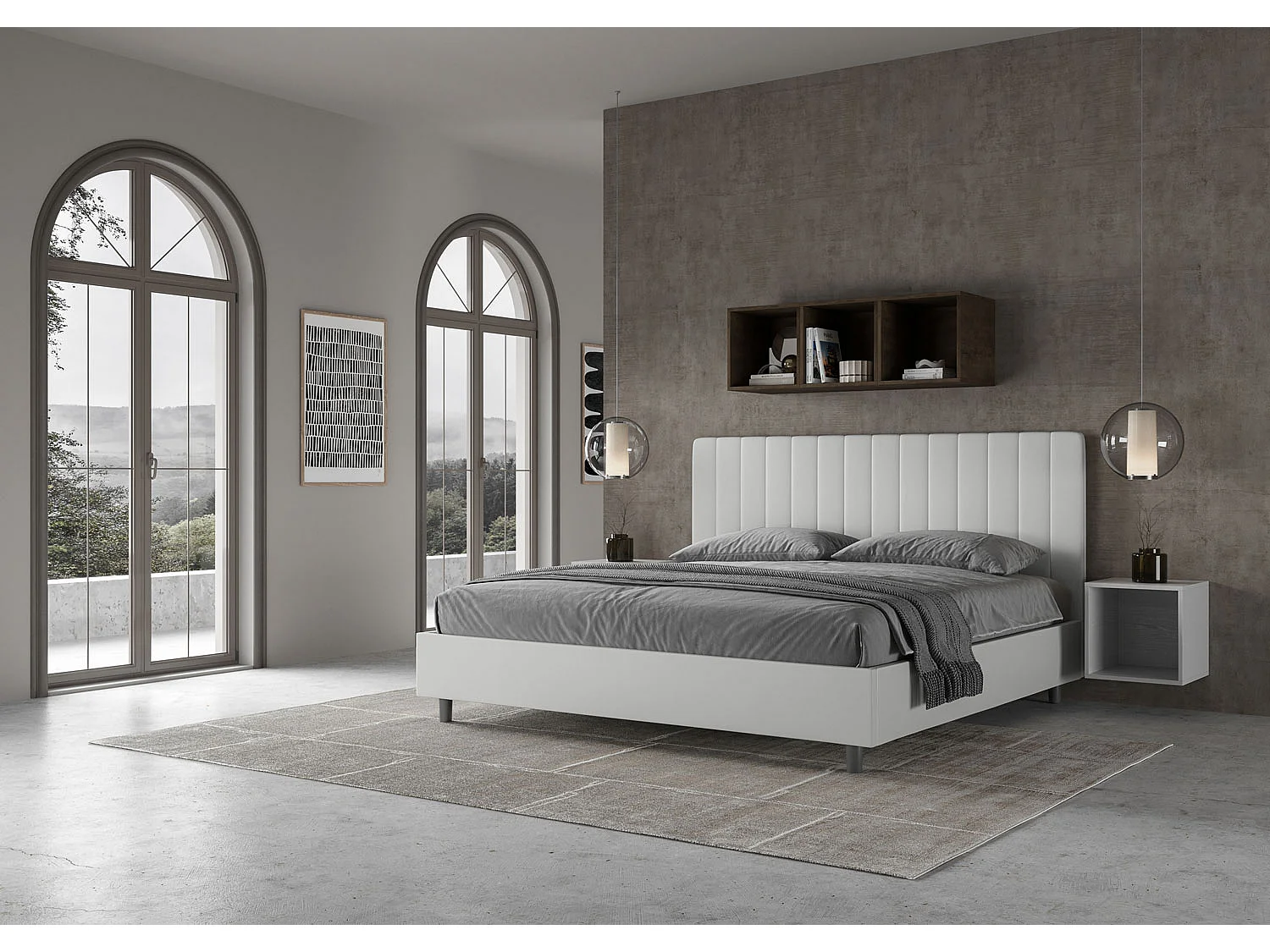 Lit king size coffre rembourré 180x190 similicuir blanc Agueda