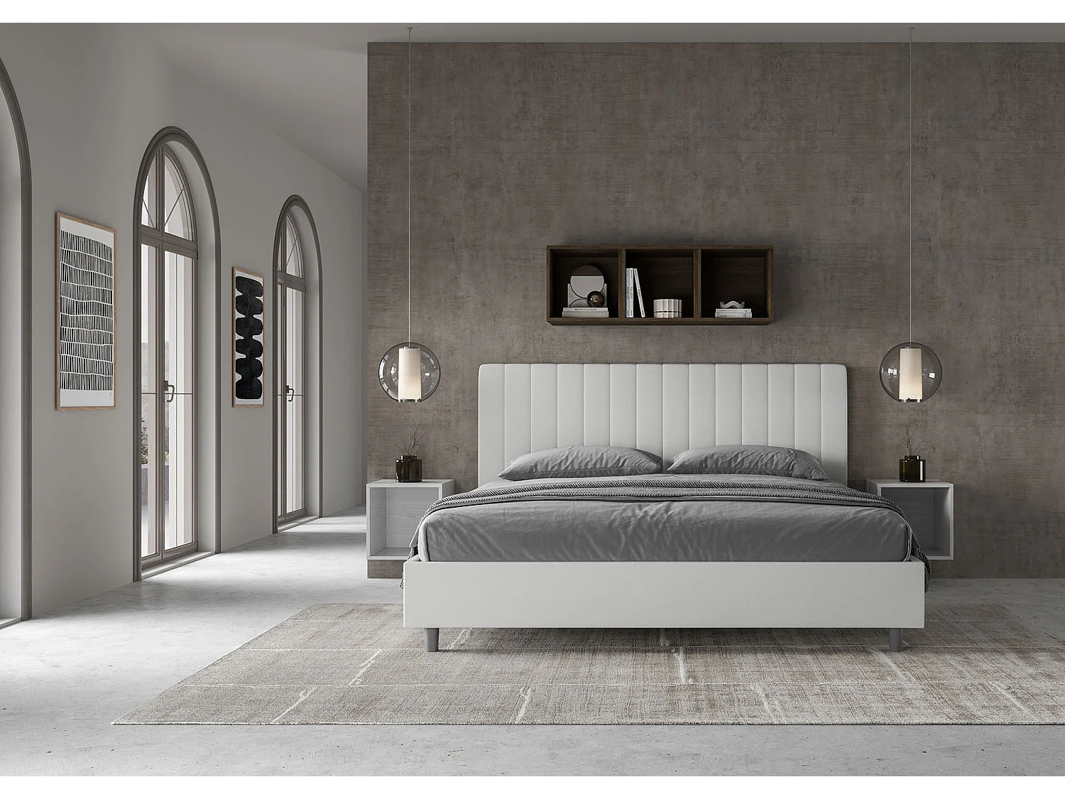 Lit king size coffre rembourré 180x190 similicuir blanc Agueda