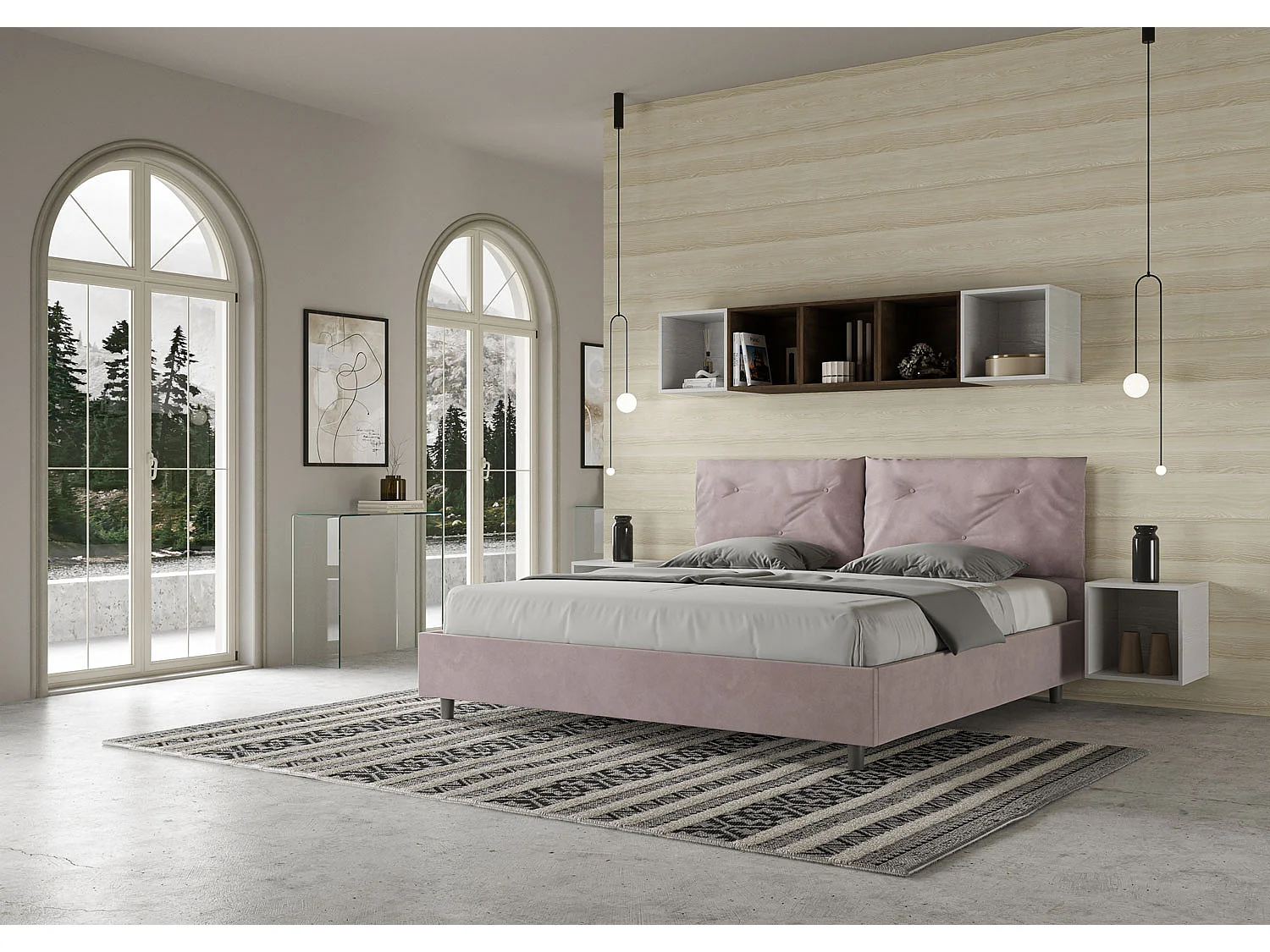 Lit king size coffre rembourré 200x200 microfibre lilas Appia Large