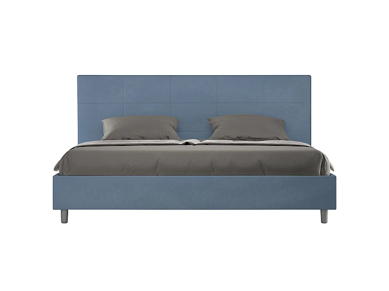 Cama matrimonial con almacenaje acolchada 180x190 microfibra azul Mika