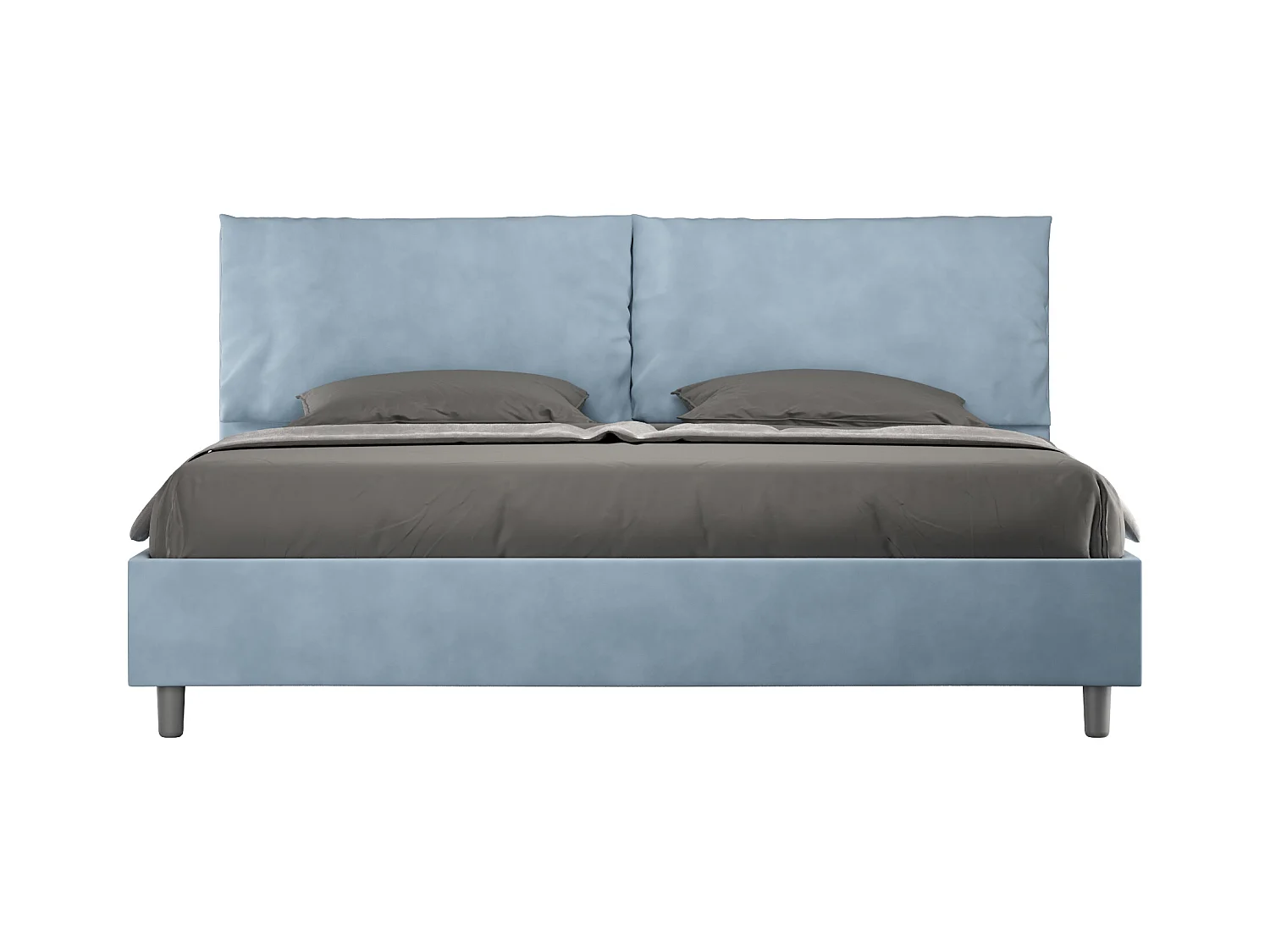 Lit king size coffre rembourré 200x200 microfibre bleu clair Antea Large
