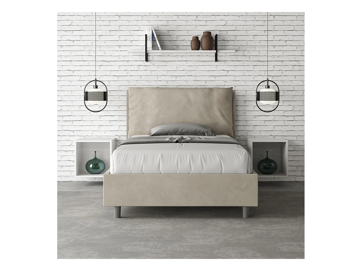 Lit 1 place et demi coffre rembourré 120x190 microfibre sable Antea Large
