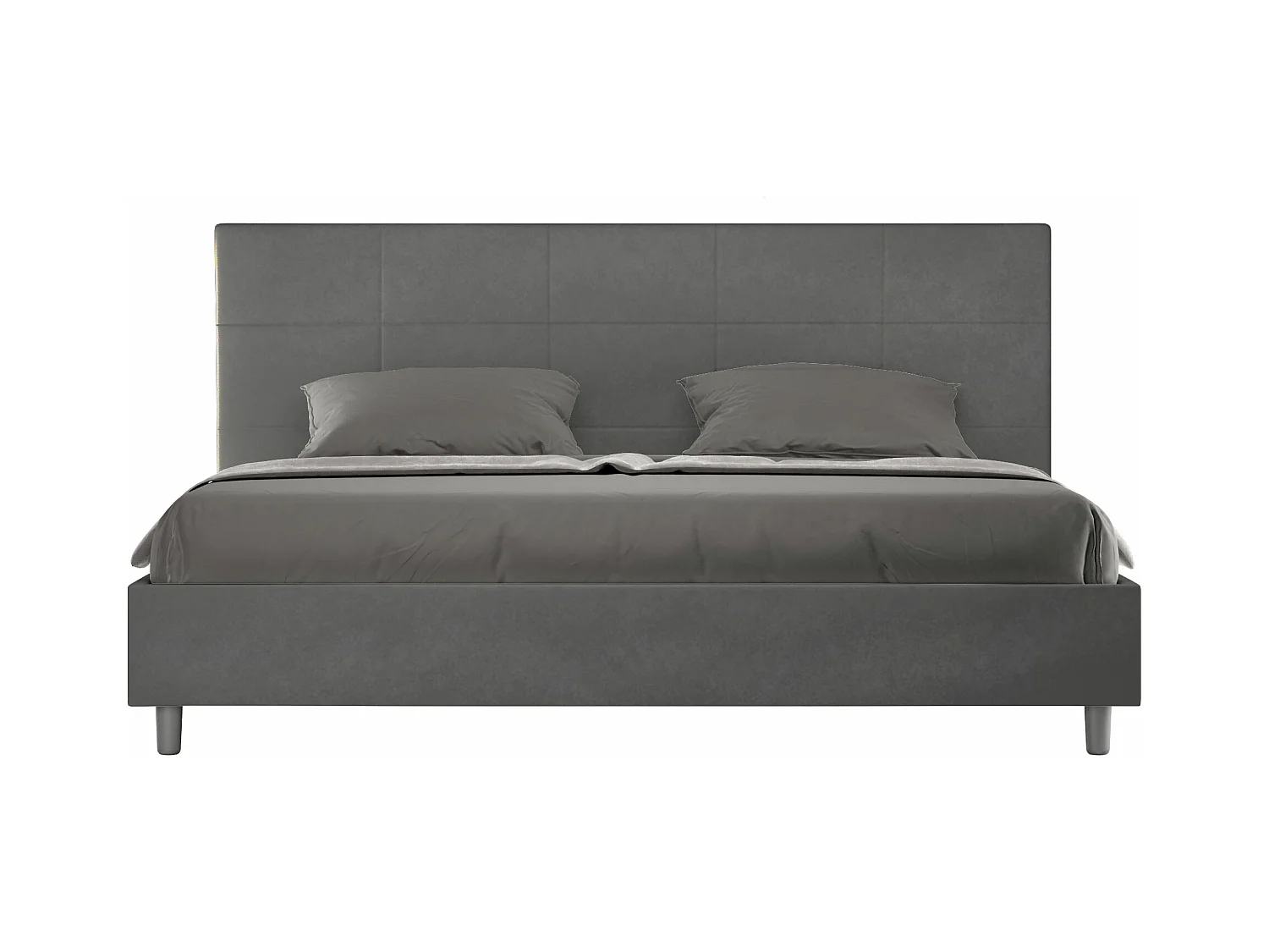 Lit king size coffre rembourré 200x210 microfibre gris Mika